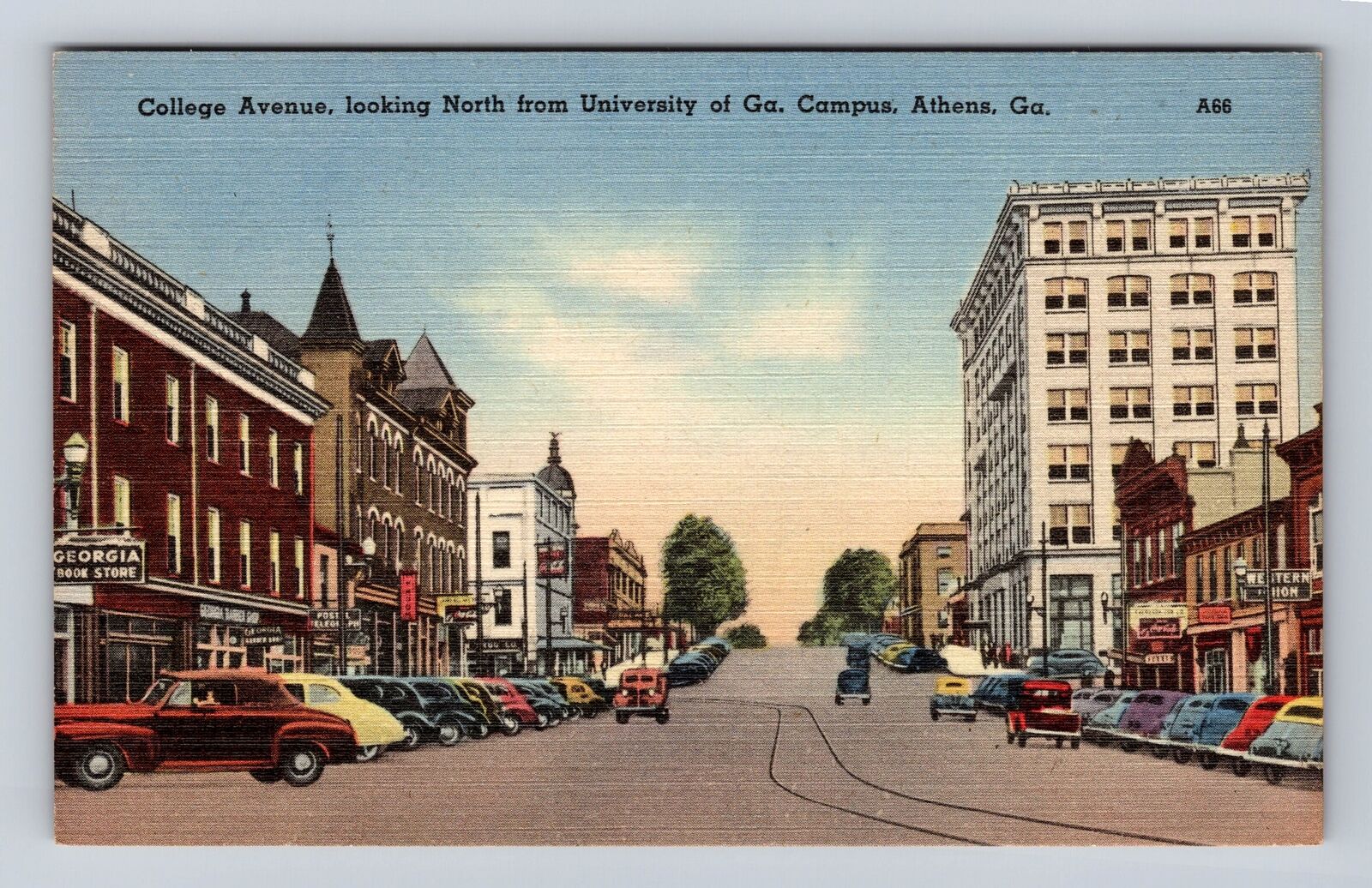 Athens GA-Georgia, College Avenue, Advertisement, Vintage Souvenir Postcard