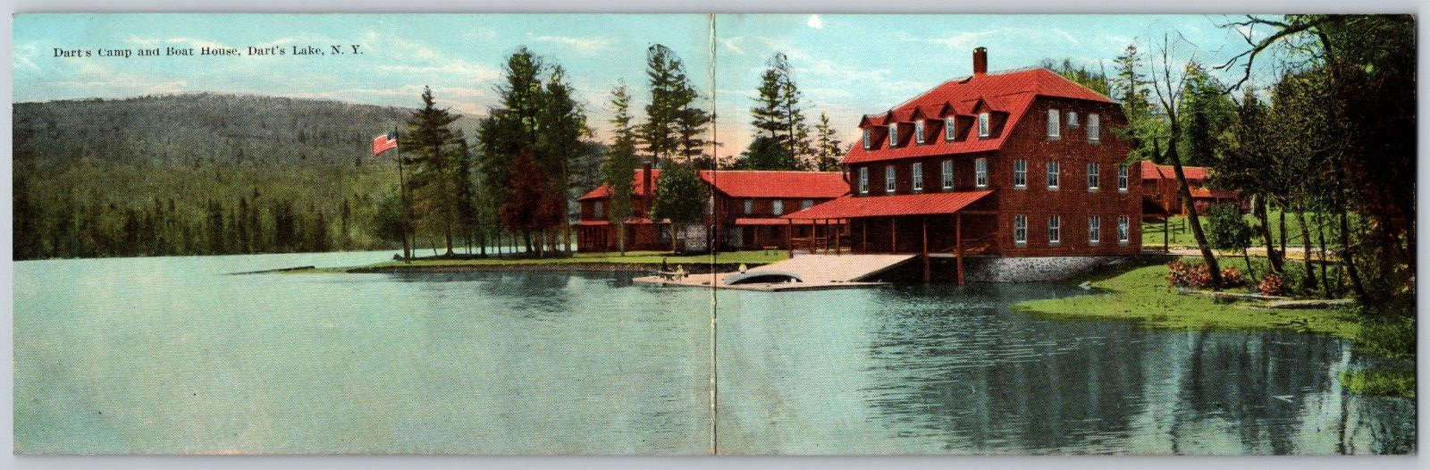 Dart\'s Camp & Boat House. Adirondack Mountains, Eagle Bay NY Vintage Postcard