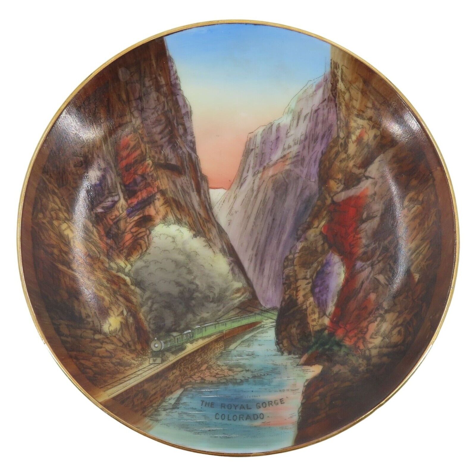 VTG Jonroth Studios Germany The Royal Gorge Colorado Hand Painted Souvenir Plate
