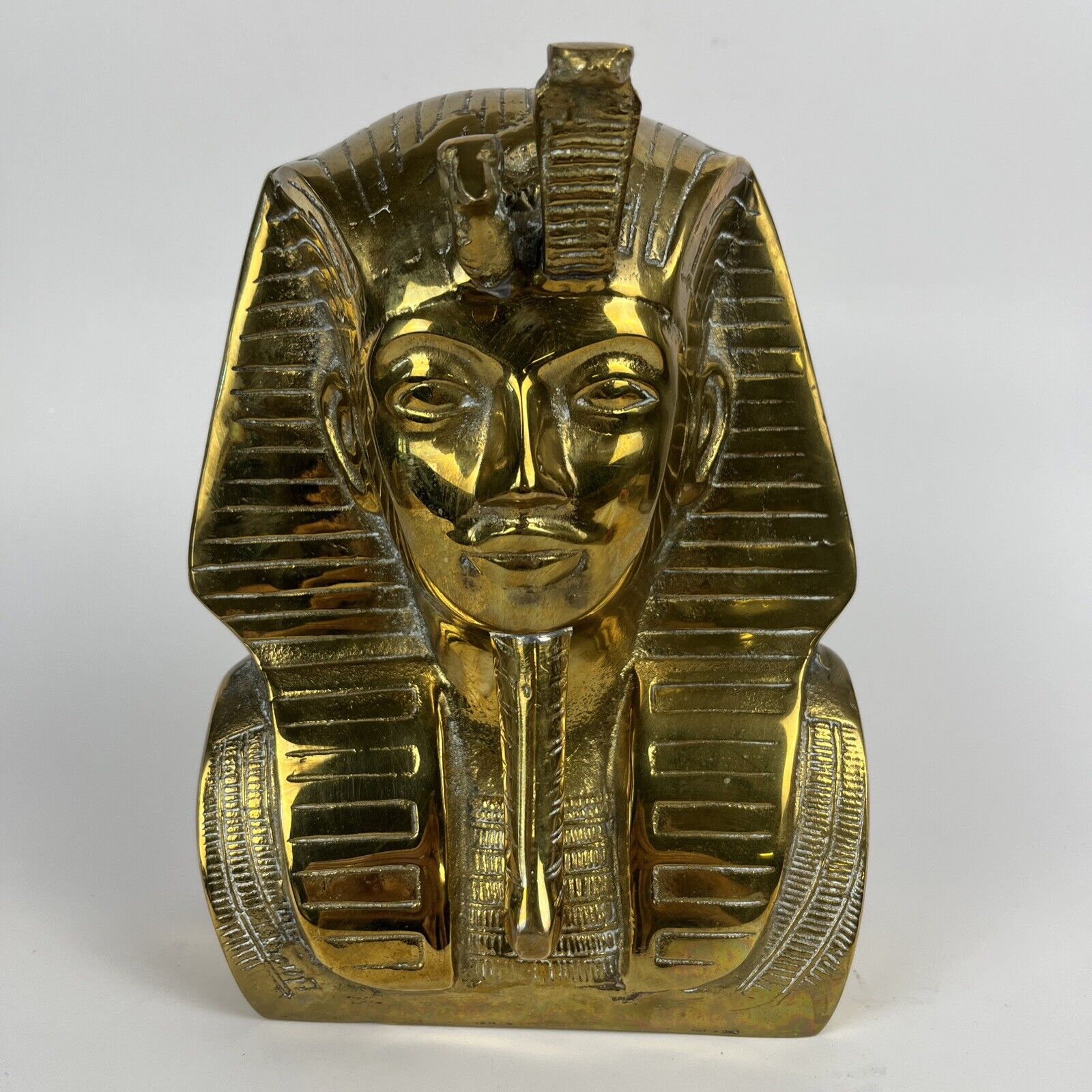 Vintage Brass Egyptian King Tut Bust Statue Figure Pharaoh H9.5
