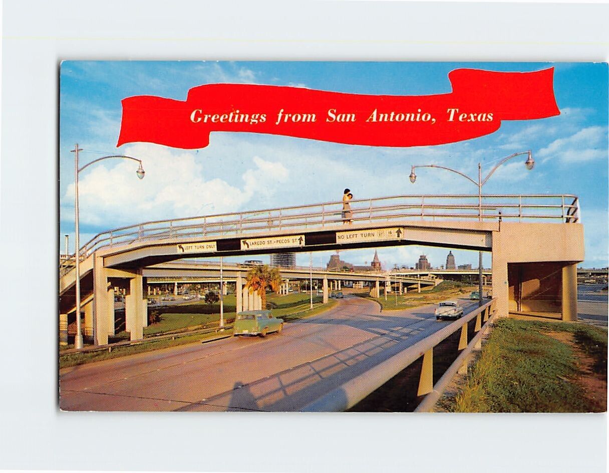 Postcard Pedestrian Bridge Over Expressway San Antonio Texas USA