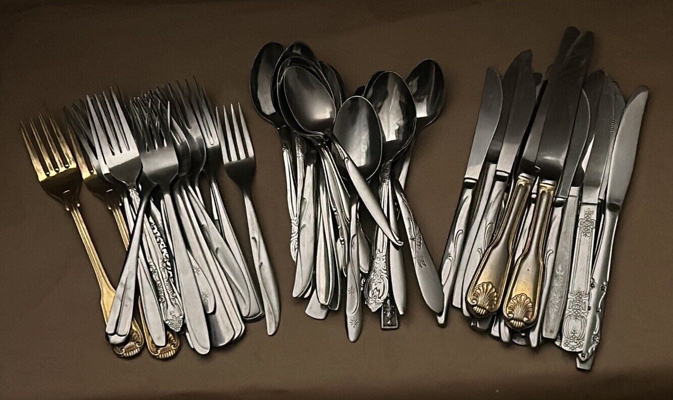 Mixed Lot of Vintage Stainless Flatware / Silverware 56 Total Pieces