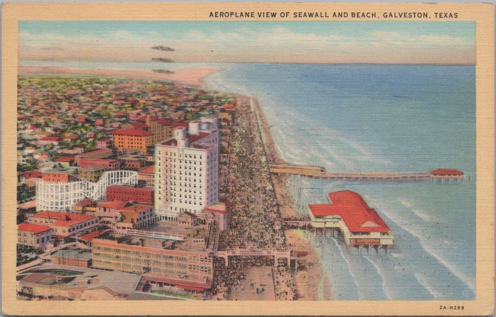 Postcard Airplane View Seawall and Beach Galveston Texas TX 