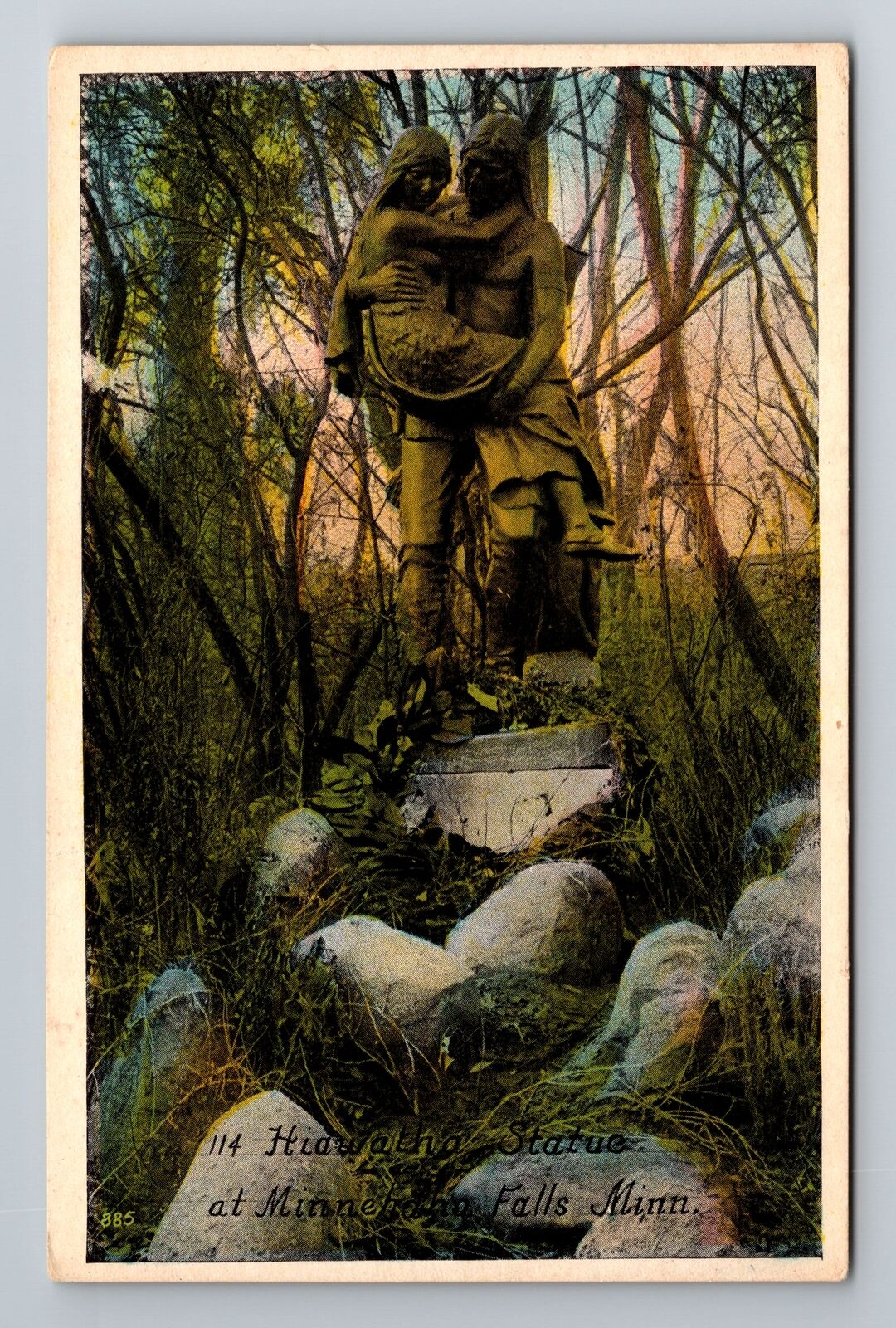 Minneapolis MN-Minnesota, Hiawatha Statue, Minnehaha Falls, Vintage Postcard