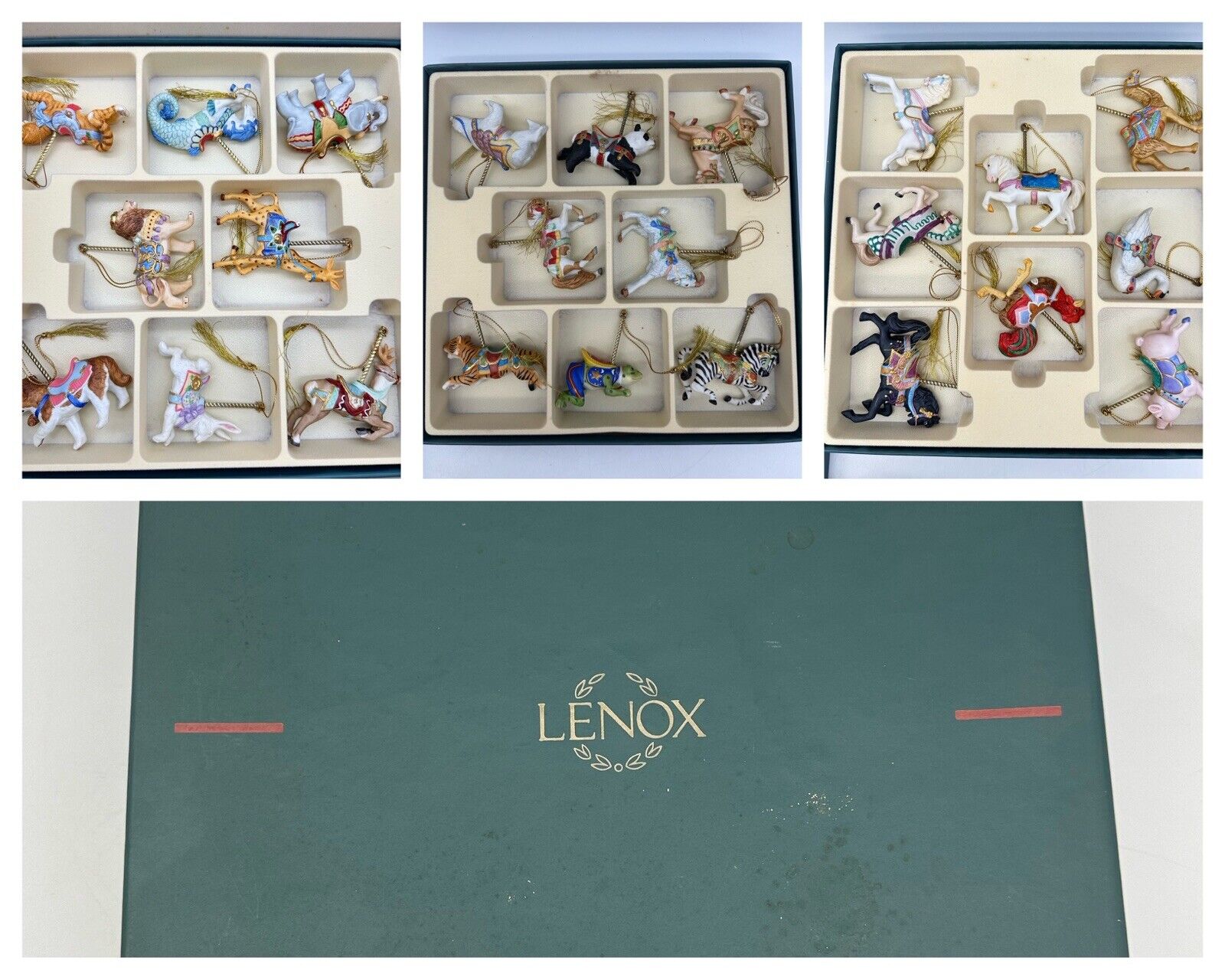 Vintage 1989 Lenox Carousel Porcelain Christmas Ornaments 24 Piece W/Box