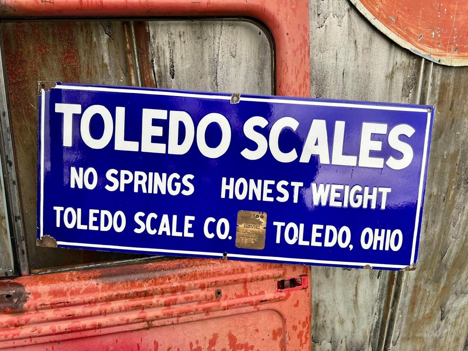 Vintage Original Toledo Scales Porcelain Metal Advertising Sign Lexington KY