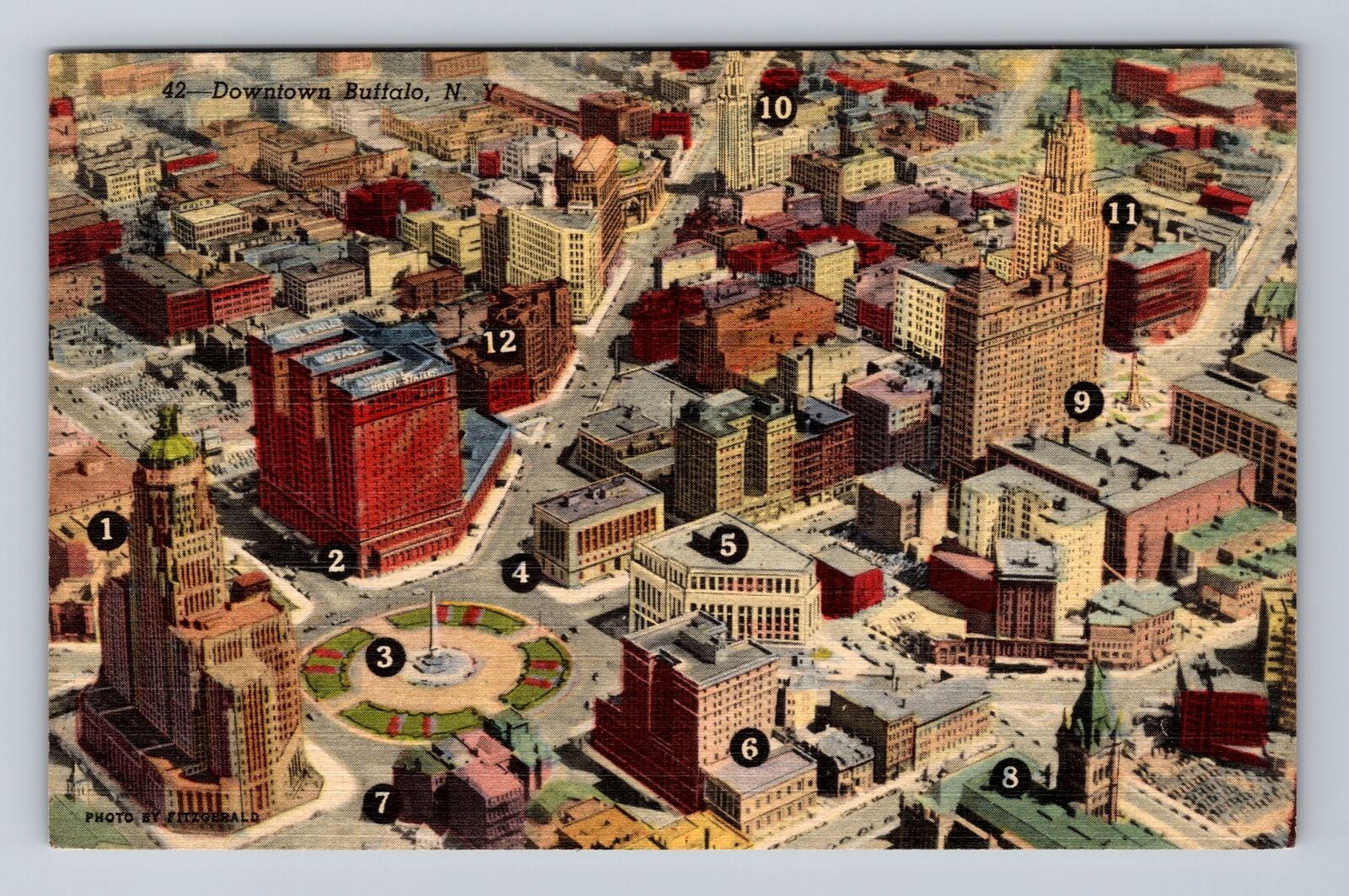 Buffalo NY-New York, Aerial View Points of Interest in Buffalo Vintage Postcard