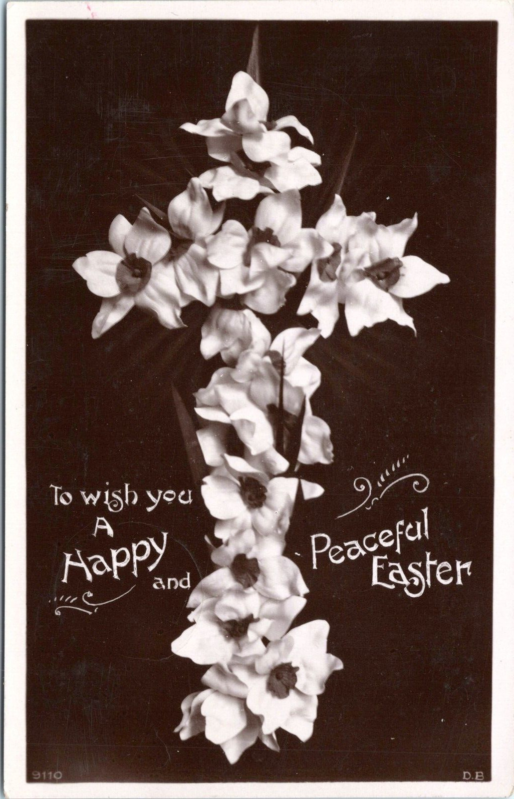 RPPC  1909 Real Photo Postcard - Peaceful Easter Lillies in Shape of Cross