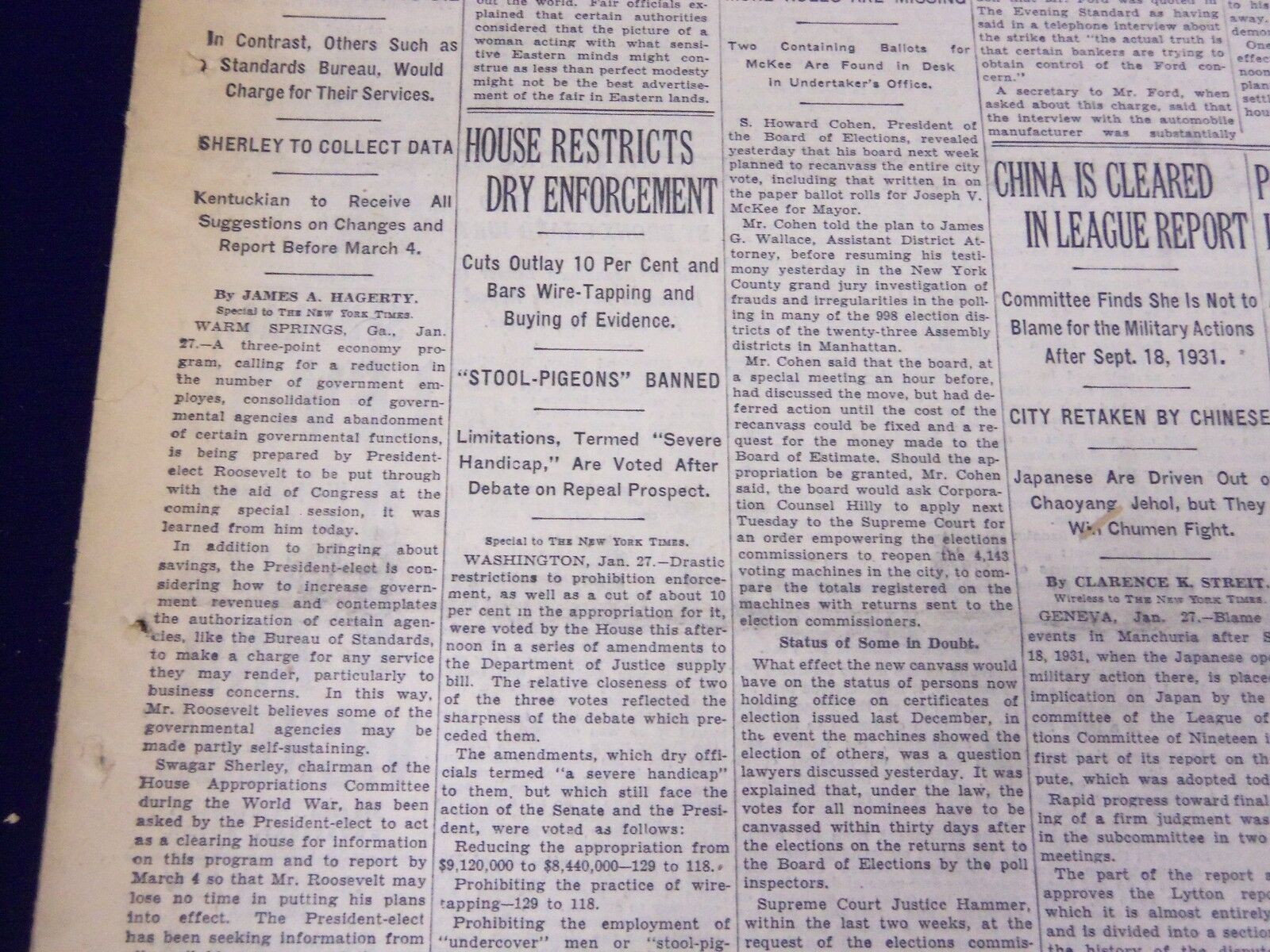 1933 JANUARY 28 NEW YORK TIMES - RESTRICT DRY ENFORCEMENT - NT 3881