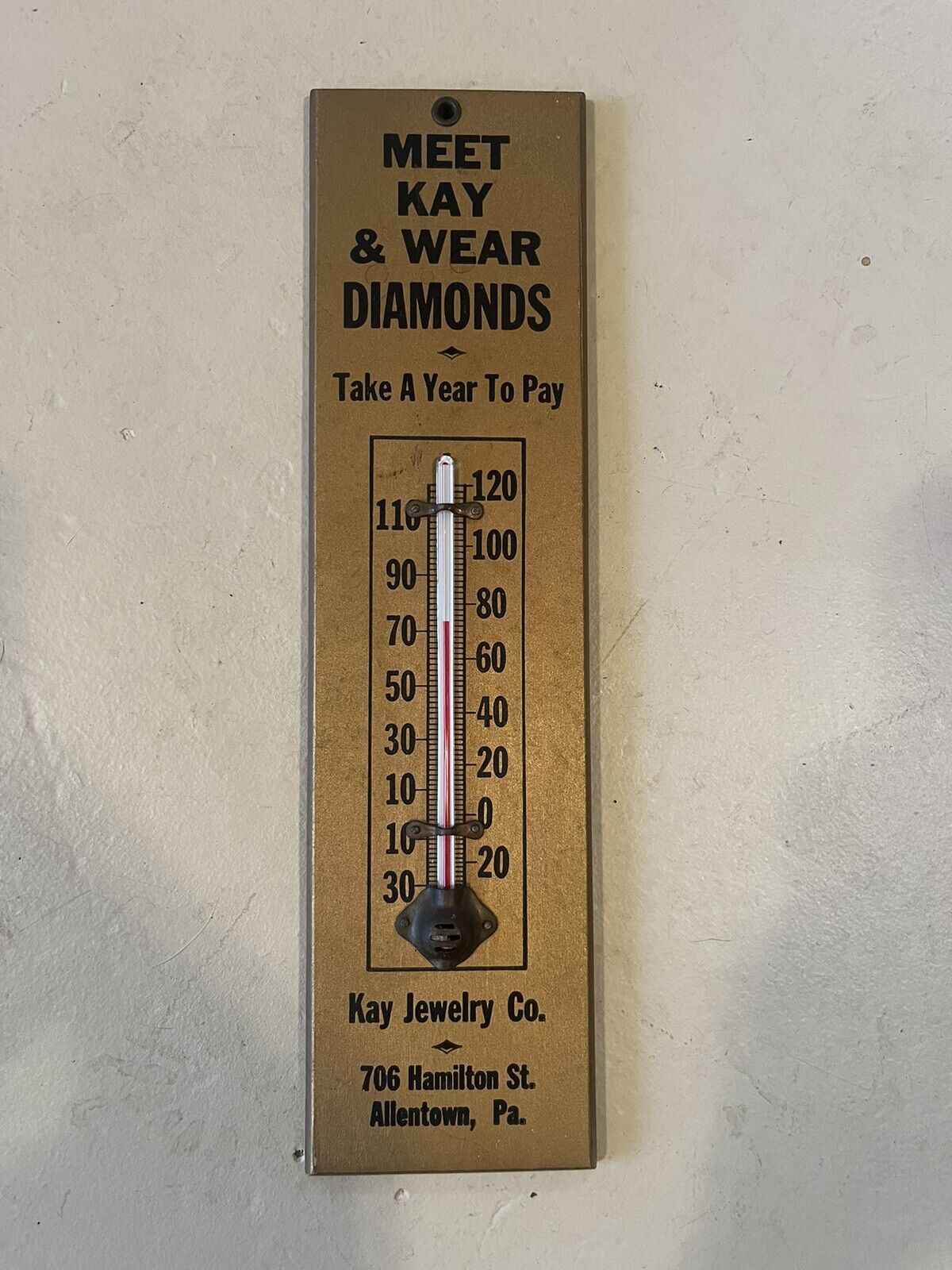 Vintage Kay Jewelers Allentown PA Advertising Thermometer 