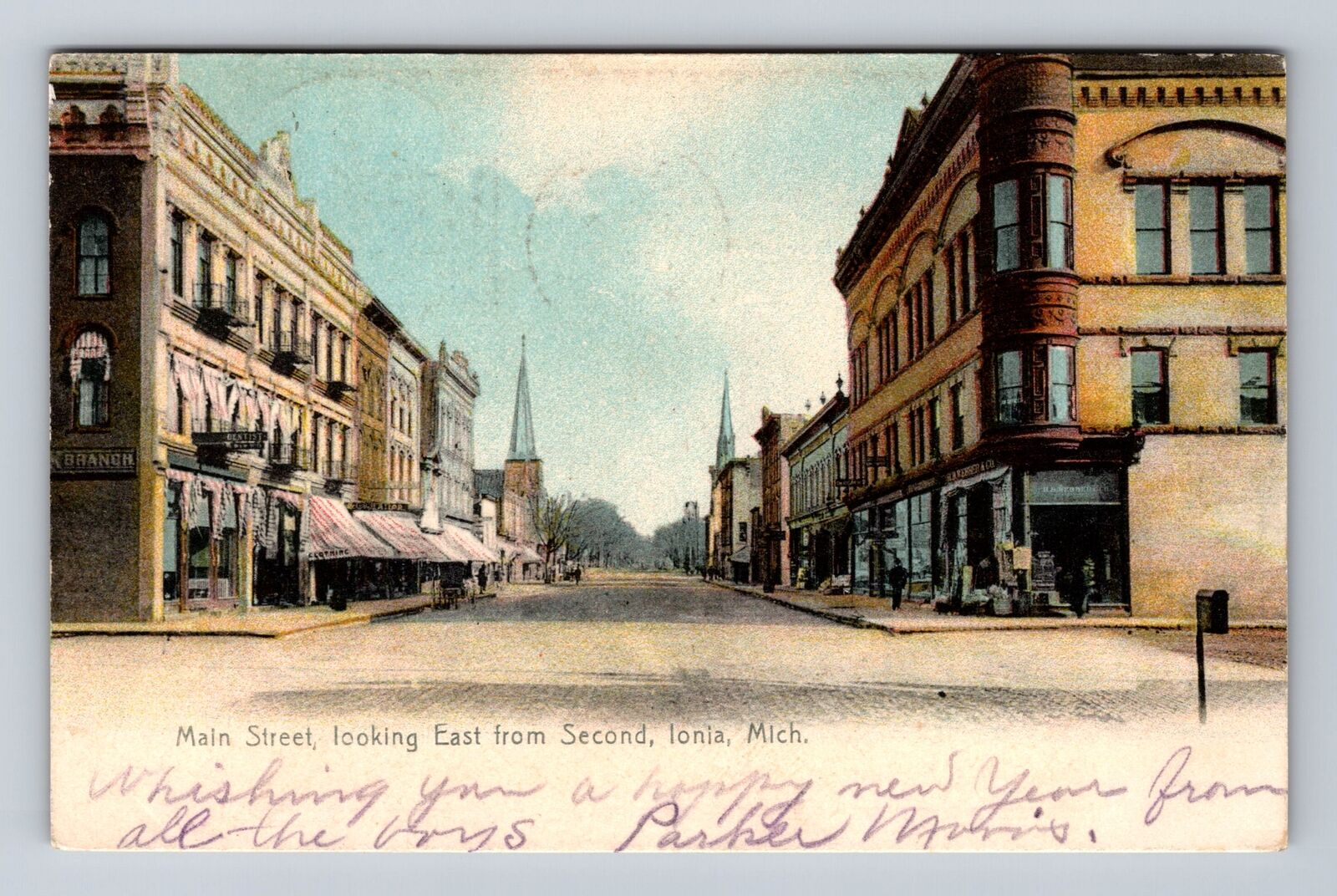 Ionia MI-Michigan, Main Street Looking East From Second Vintage c1907 Postcard