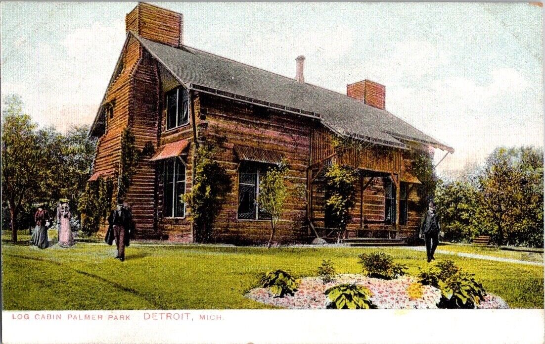 Antique Log Cabin Palmer Park Detroit Michigan MI Postcard