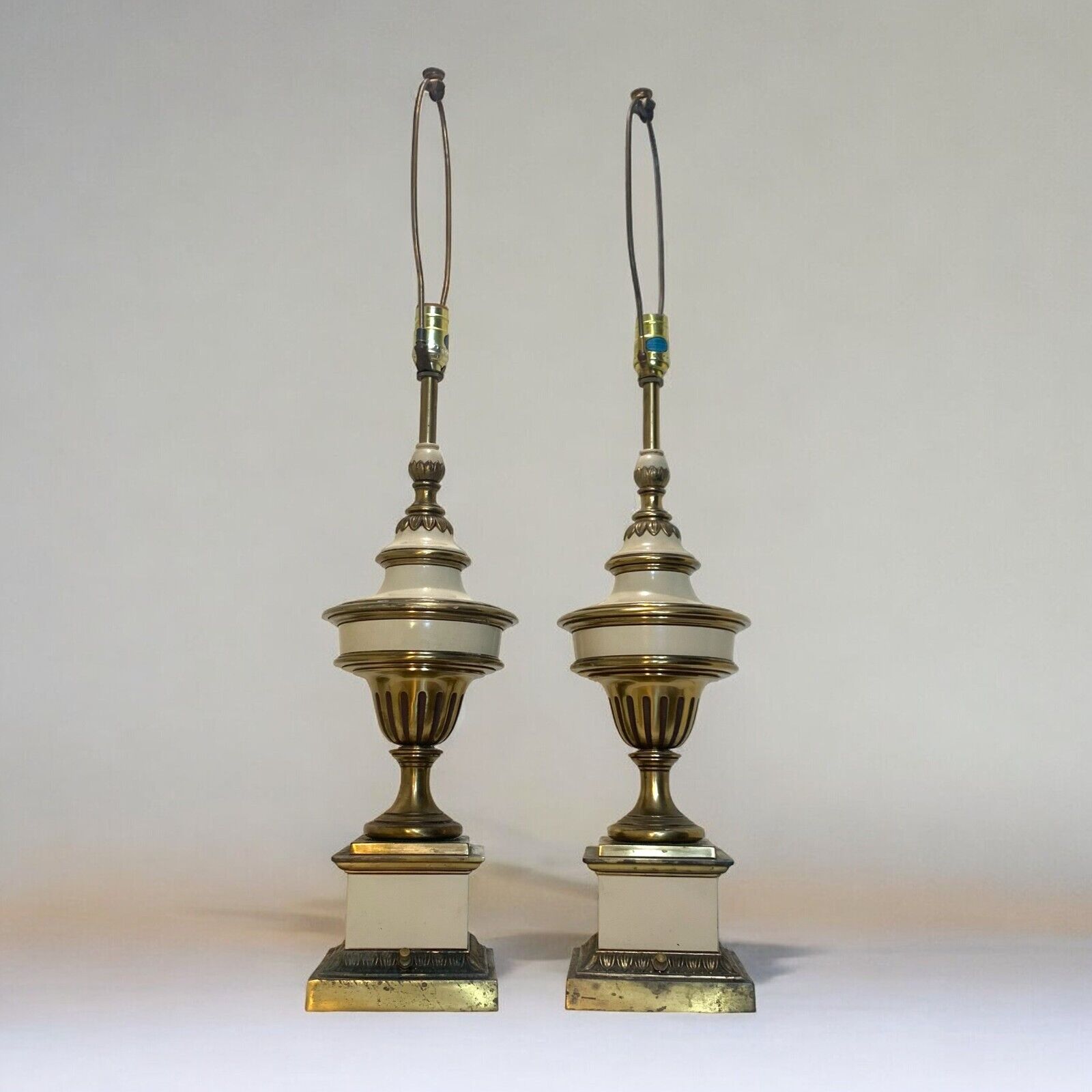 Vintage ~ Pair of Stiffel Aged Brass  MCM Hollywood Regency Table Lamp Bases