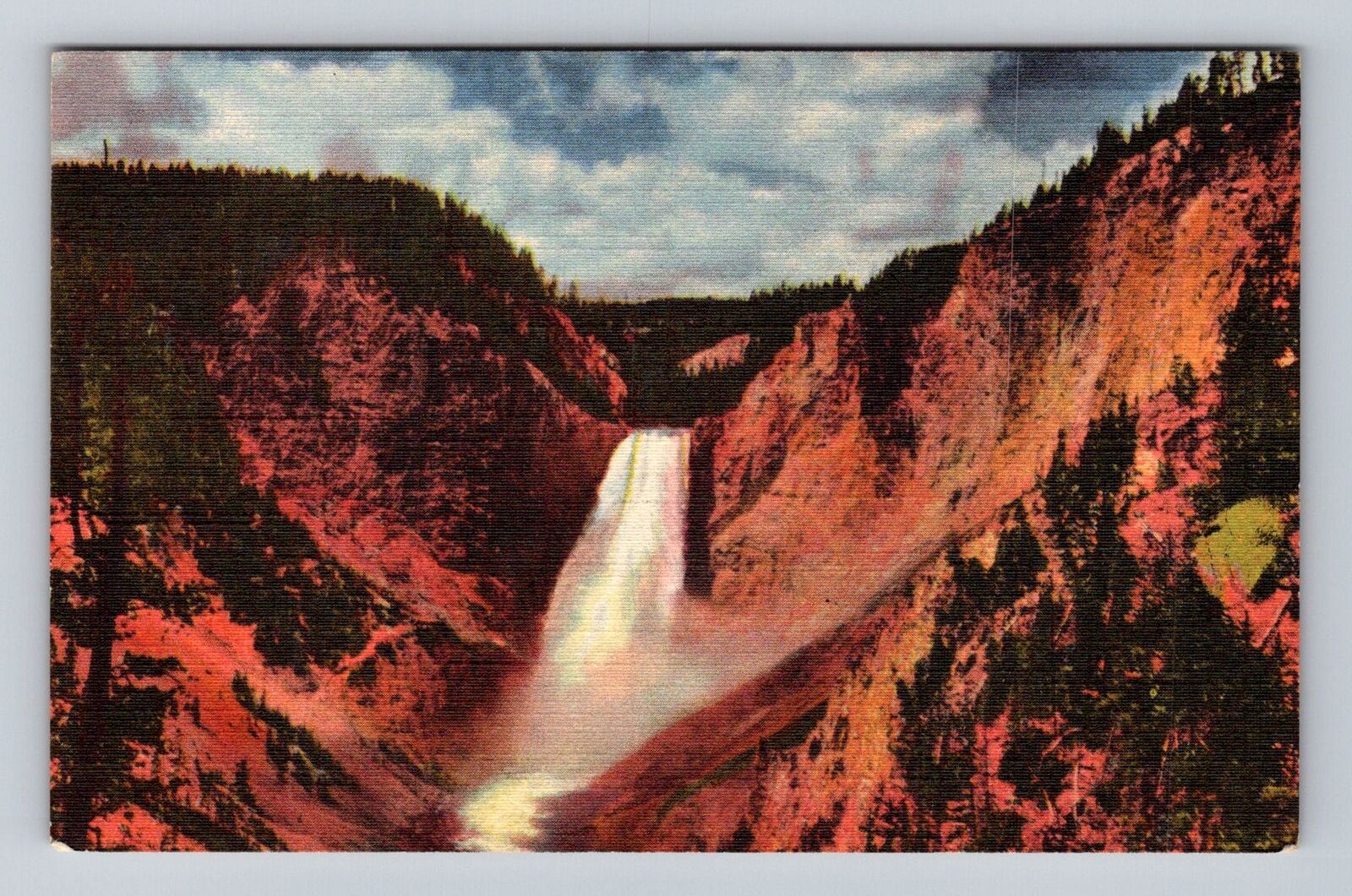 Yellowstone National Park, Great Falls, Vintage Souvenir Postcard