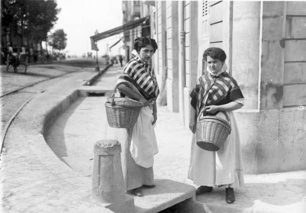 Women city Palma, Mallorca , wearing their national dress a stripe- 1930s Photo