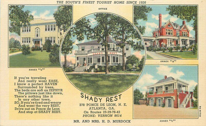 Atlanta Georgia Shady Rest roadside multi View Teich linen Postcard 21-9583