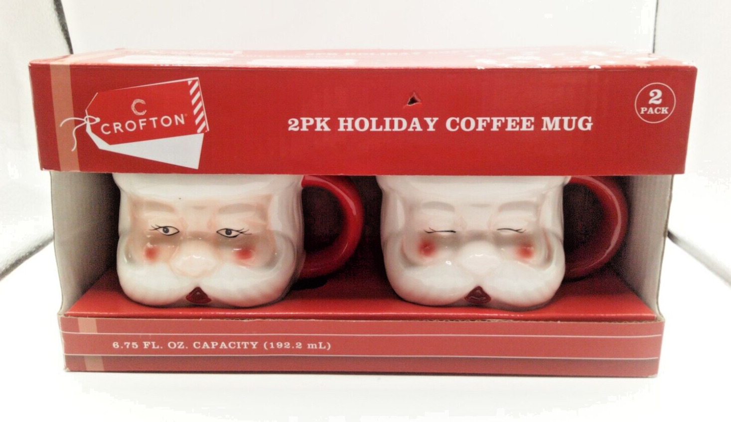 Crofton 2 PK Christmas Holiday Coffee Mugs Non-Winking Santas NIB