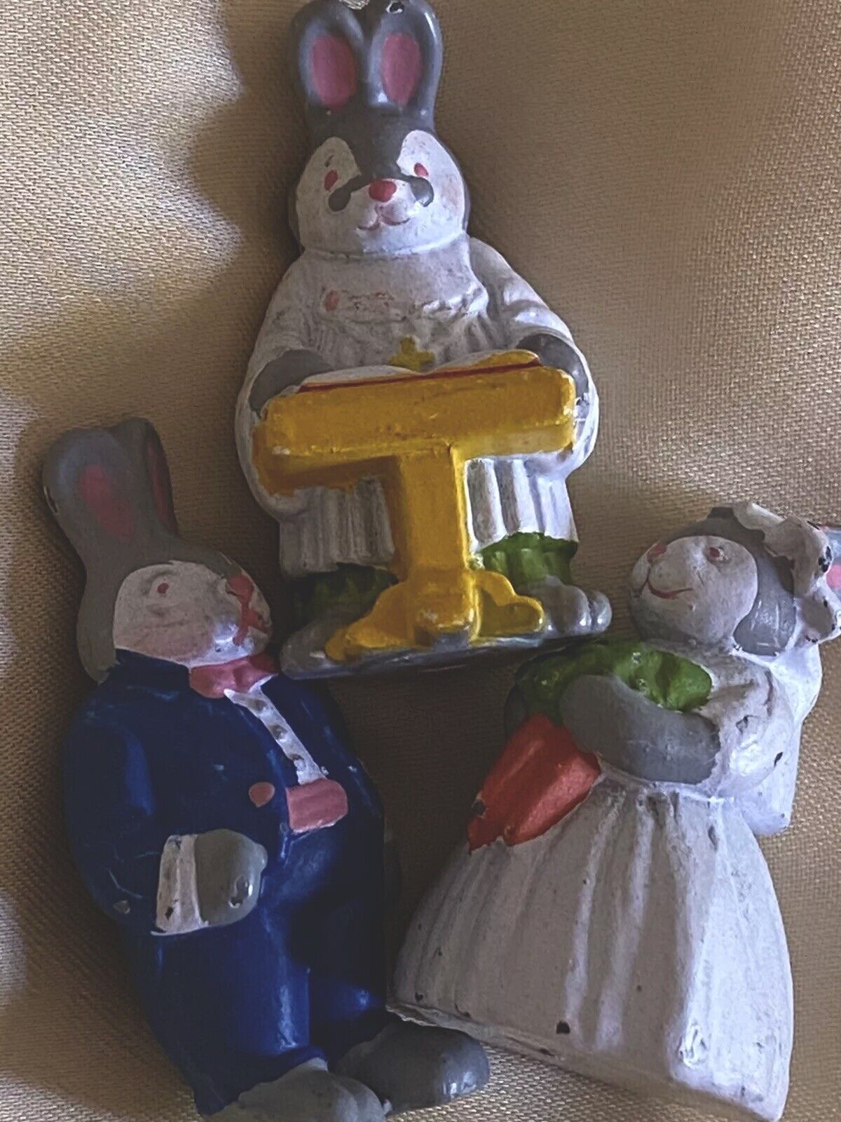 Adorable Vintage Miniature Metal/pewter Rabbit Bunny Wedding Figures 1”-1 1/4”