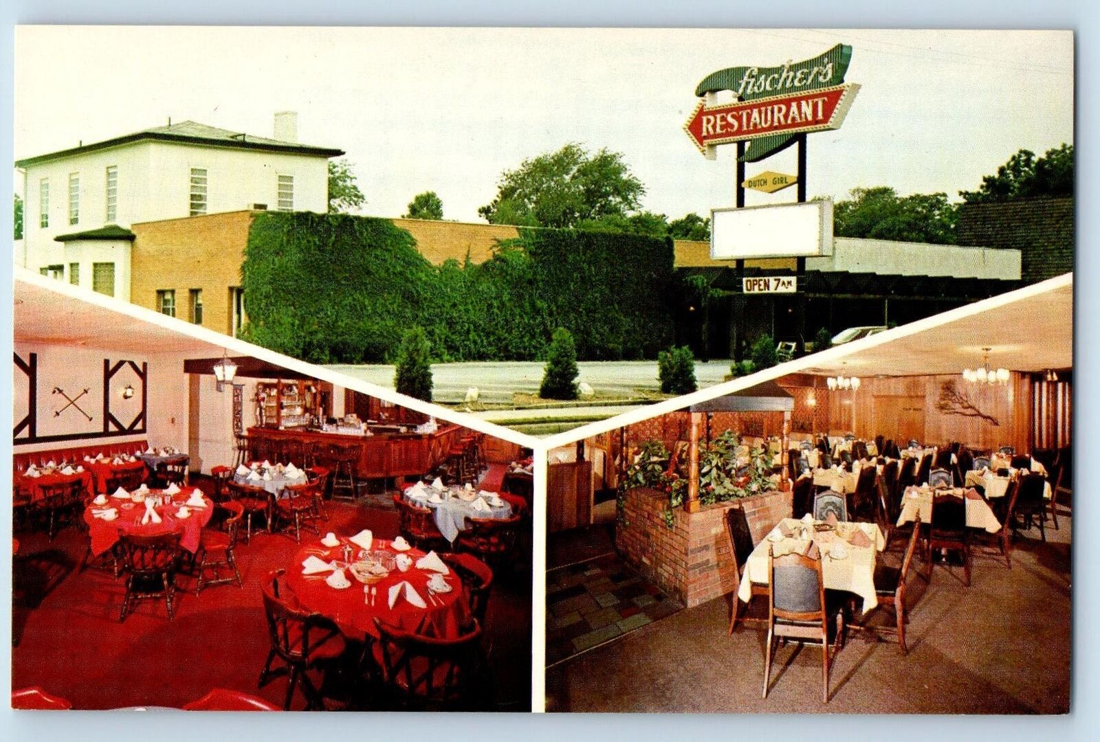 c1950\'s Fischer\'s Restaurant Main Street Multiview Belleville Illinois Postcard