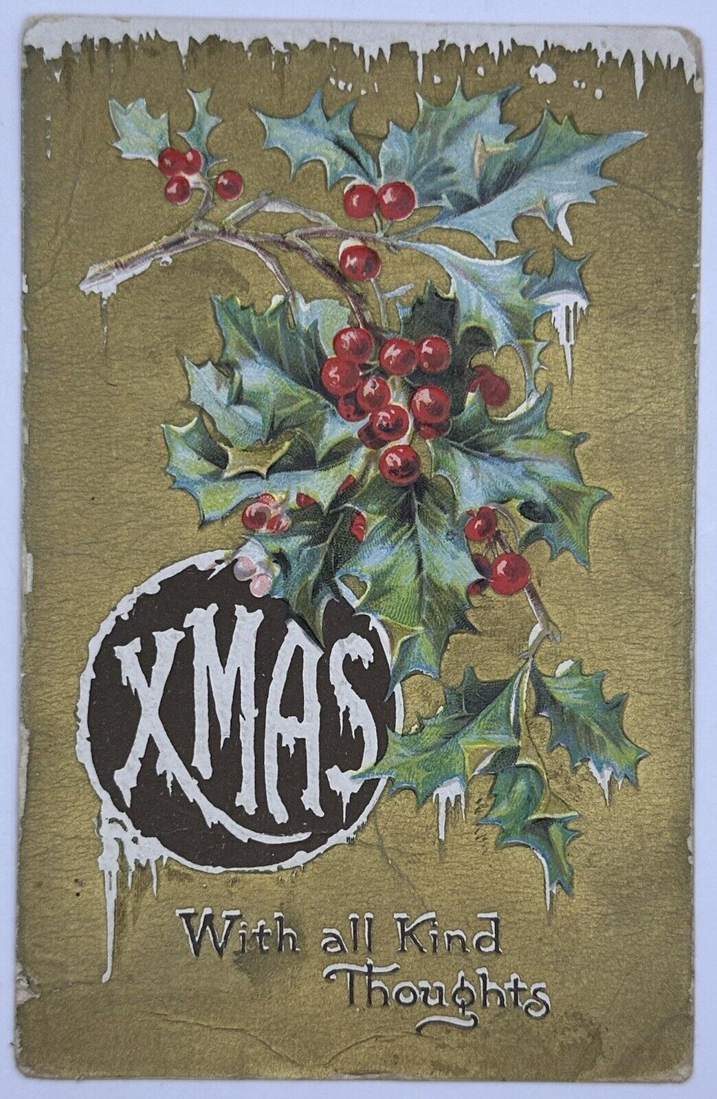 1907-1915 Xmas Postcard With All Kind Thoughts Christmas
