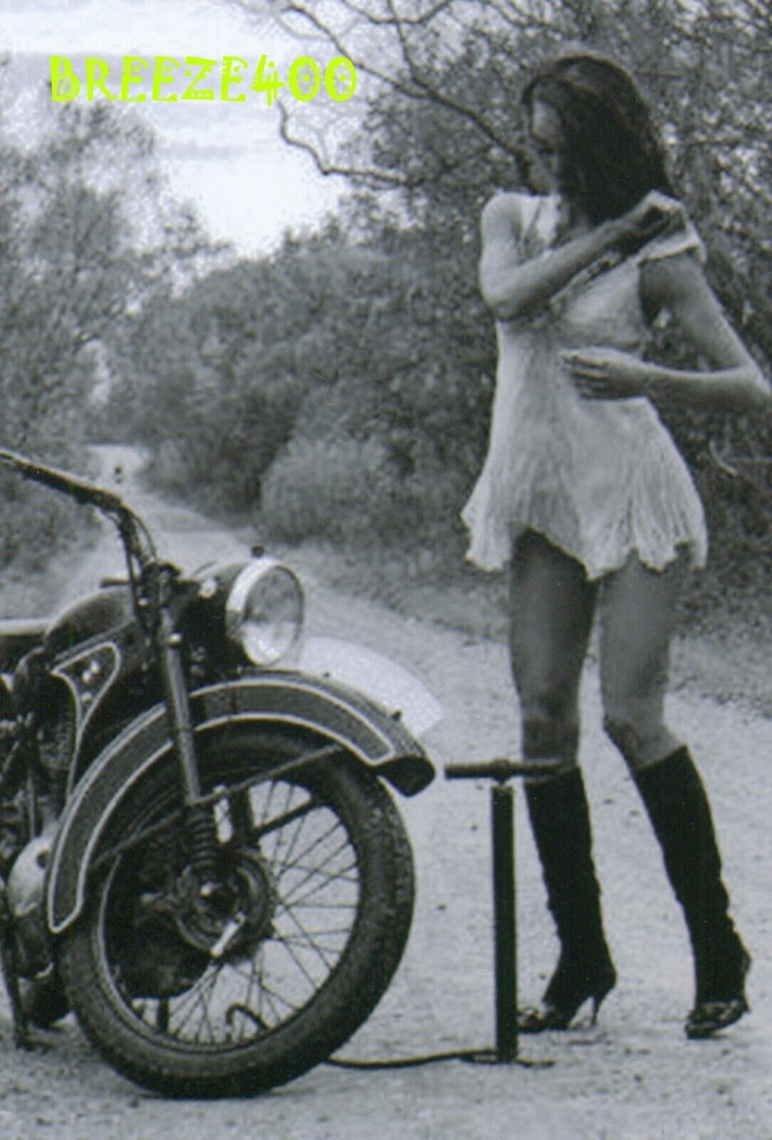 ADULT/Beautiful, Sexy Biker Chick/Modern Day/Pin Up/4x6 B&W Photo Reprint