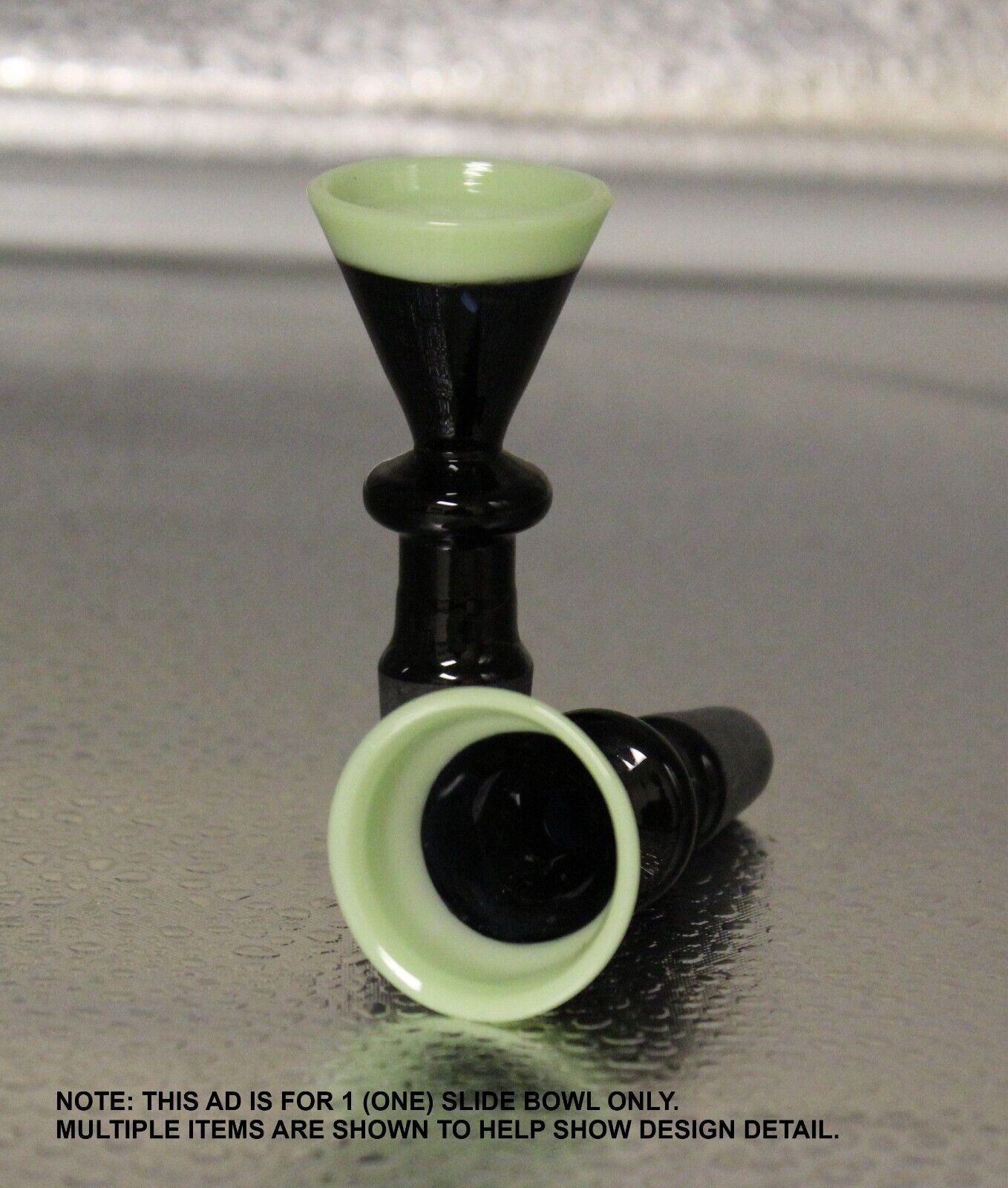 14mm BLACK - LIME GREEN Thin Glass Slide Bowl Tobacco Slide Bowl 14 mm male