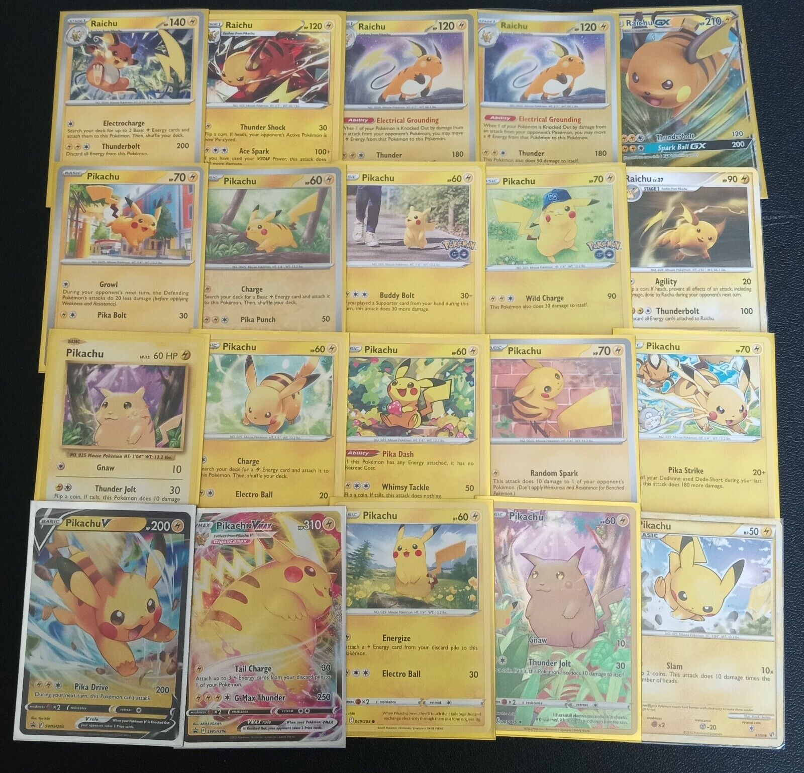 Pokemon TCG Pikachu/Raichu Card Lot Of 20(Foil,Regular,V)