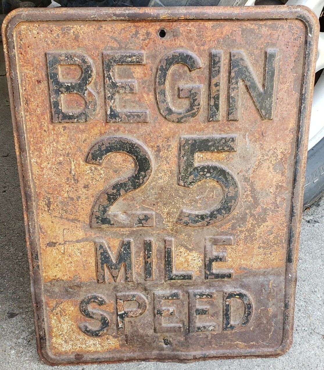 Rare Antique 1920s Embossed Speed Limit Begin 25 Mile Speed Sign 