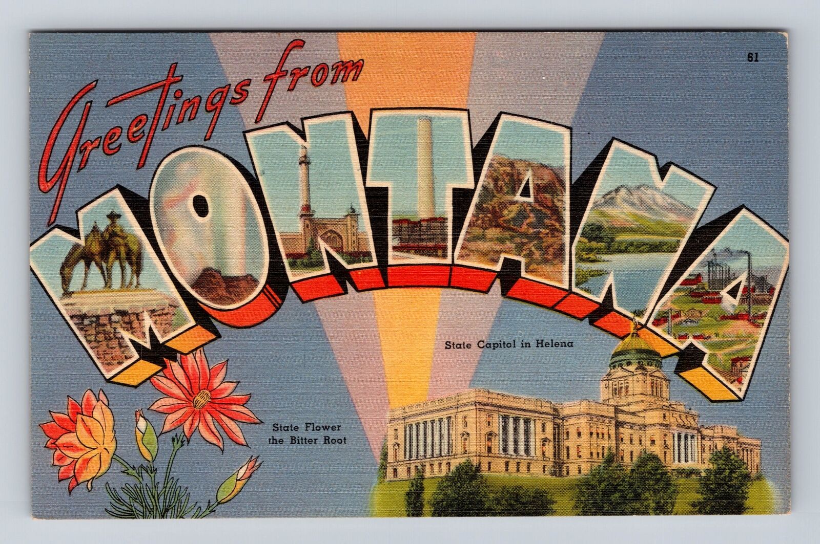 MT-Montana, General LARGE LETTER GREETINGS, Antique Vintage Souvenir Postcard