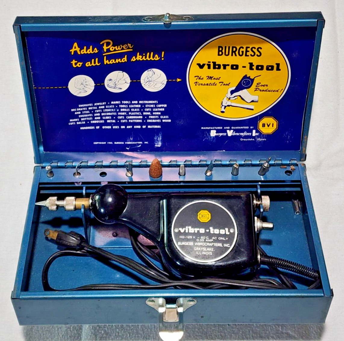 Vintage BURGESS Vibro-Tool Set Engraving with Case 1952 Works