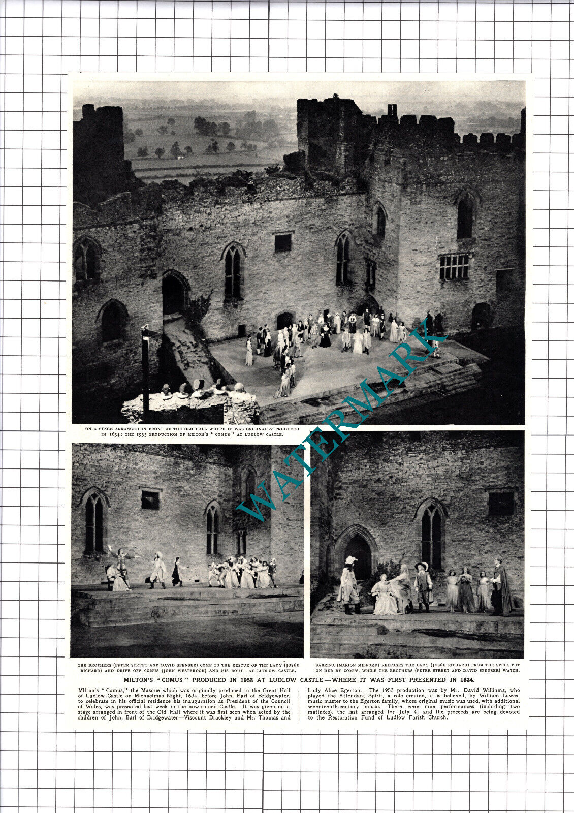 Ludlow Castle Milton Comus Marion Milford David Spenser  - 1953 Cutting / Print