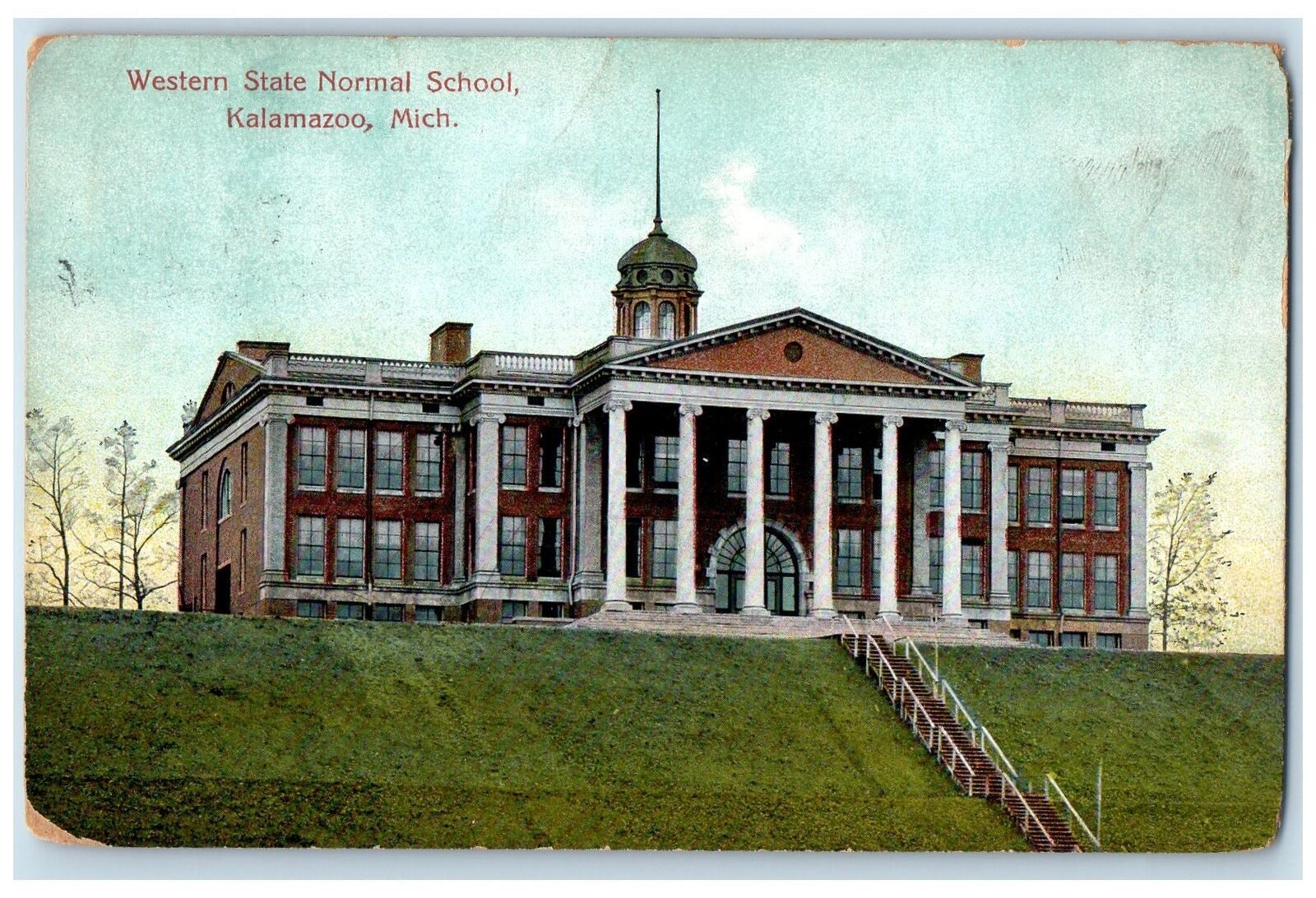 1907 Western State Normal School Campus Steps Kalamazoo Michigan MI Postcard