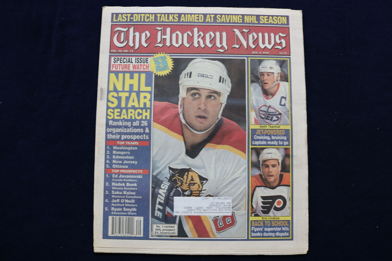 1994 DECEMBER 9 THE HOCKEY NEWS NEWSPAPER - ED JOVANOVSKI COVER - NP 8727