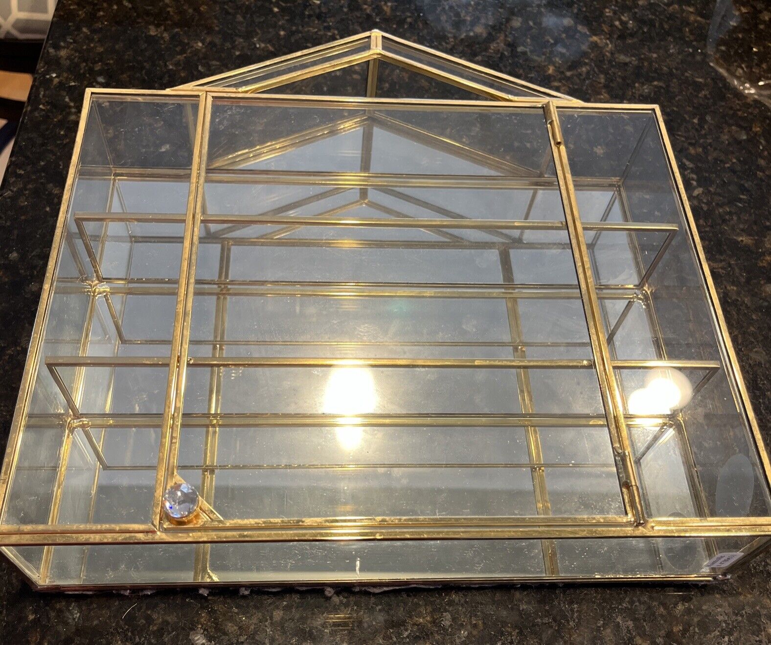 Swarovski Crystal Display Case With Gold Plated Edges And Crystal Knob 11x10.5