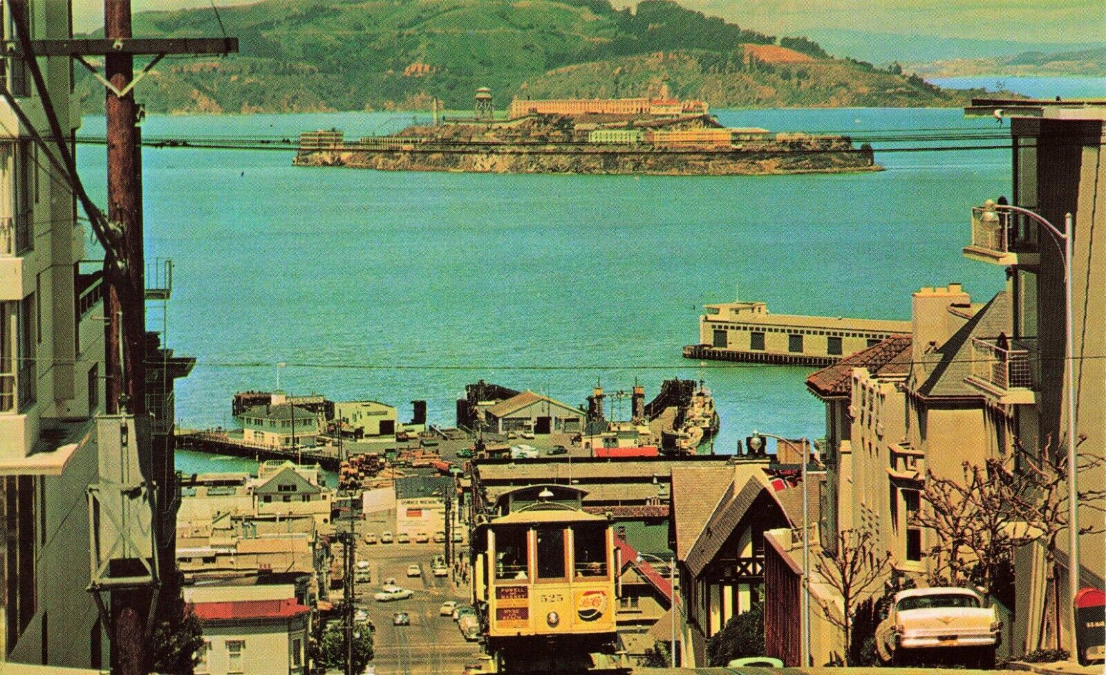 Postcard Cable Car On San Francisco Hill, San Francisco, California CA Vintage