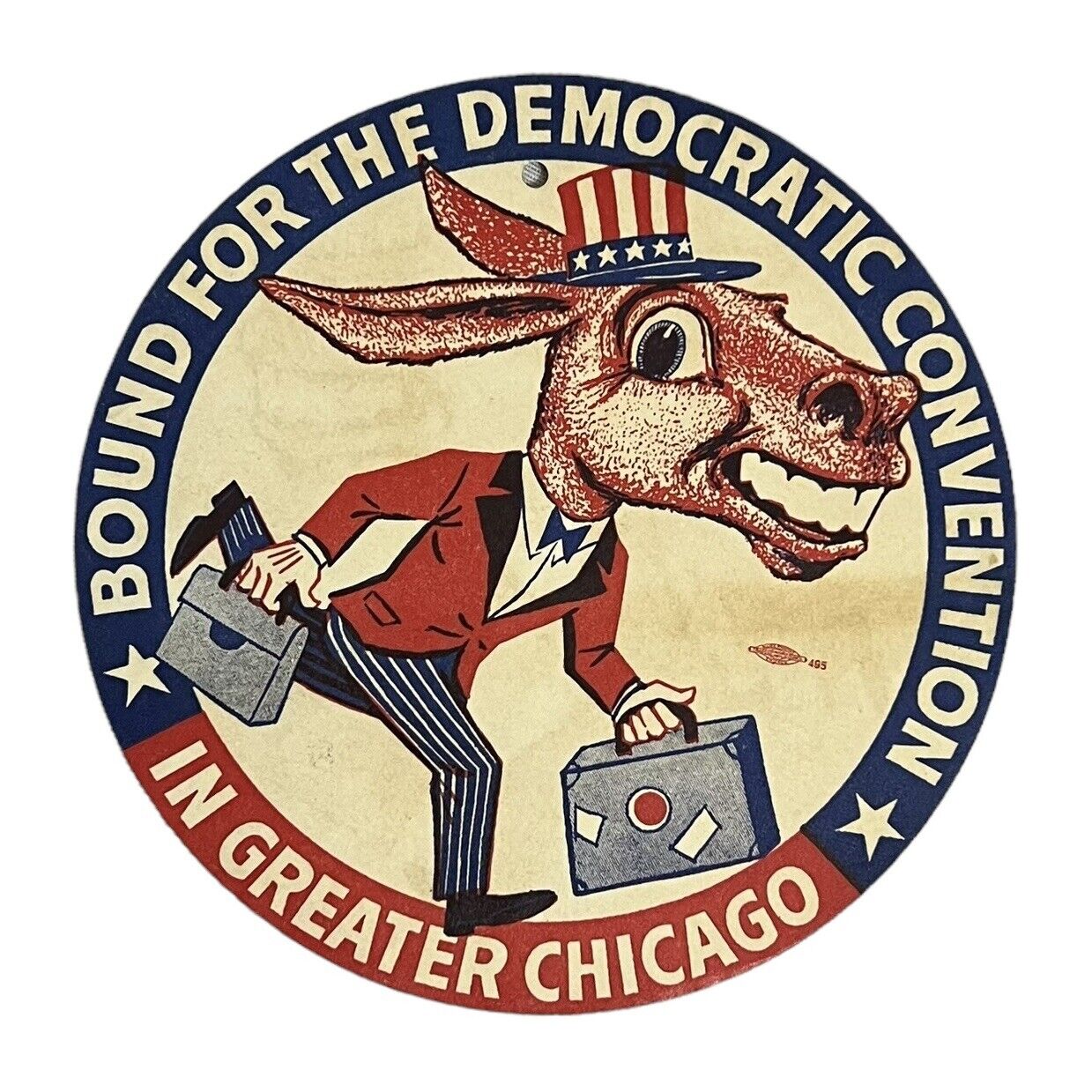 Vtg 1956 Bound For The Democratic National Convention Chicago Nast Donkey Tag 5