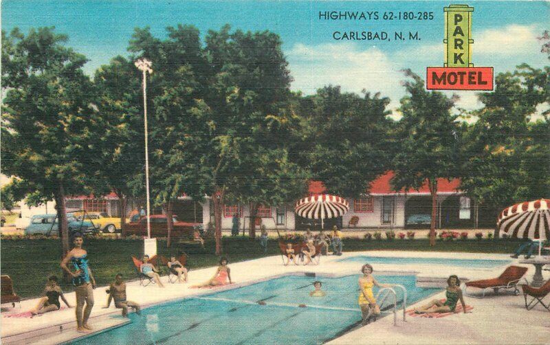 Carlsbad New Mexico Swimming Pool Park Motel 1958 Jones Photo Postcard 21-3383