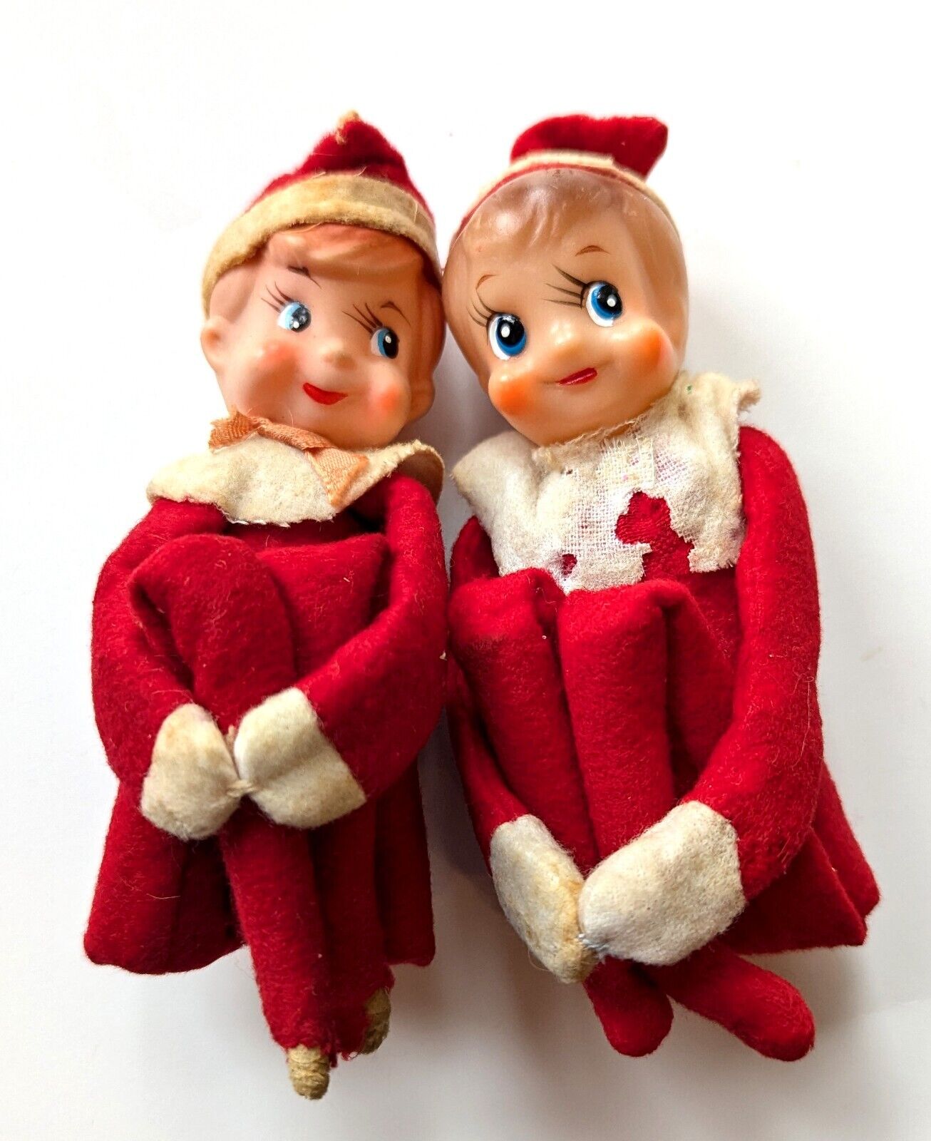 Vintage Red Felt Knee Hugger Christmas Pixie Elf Pair Set