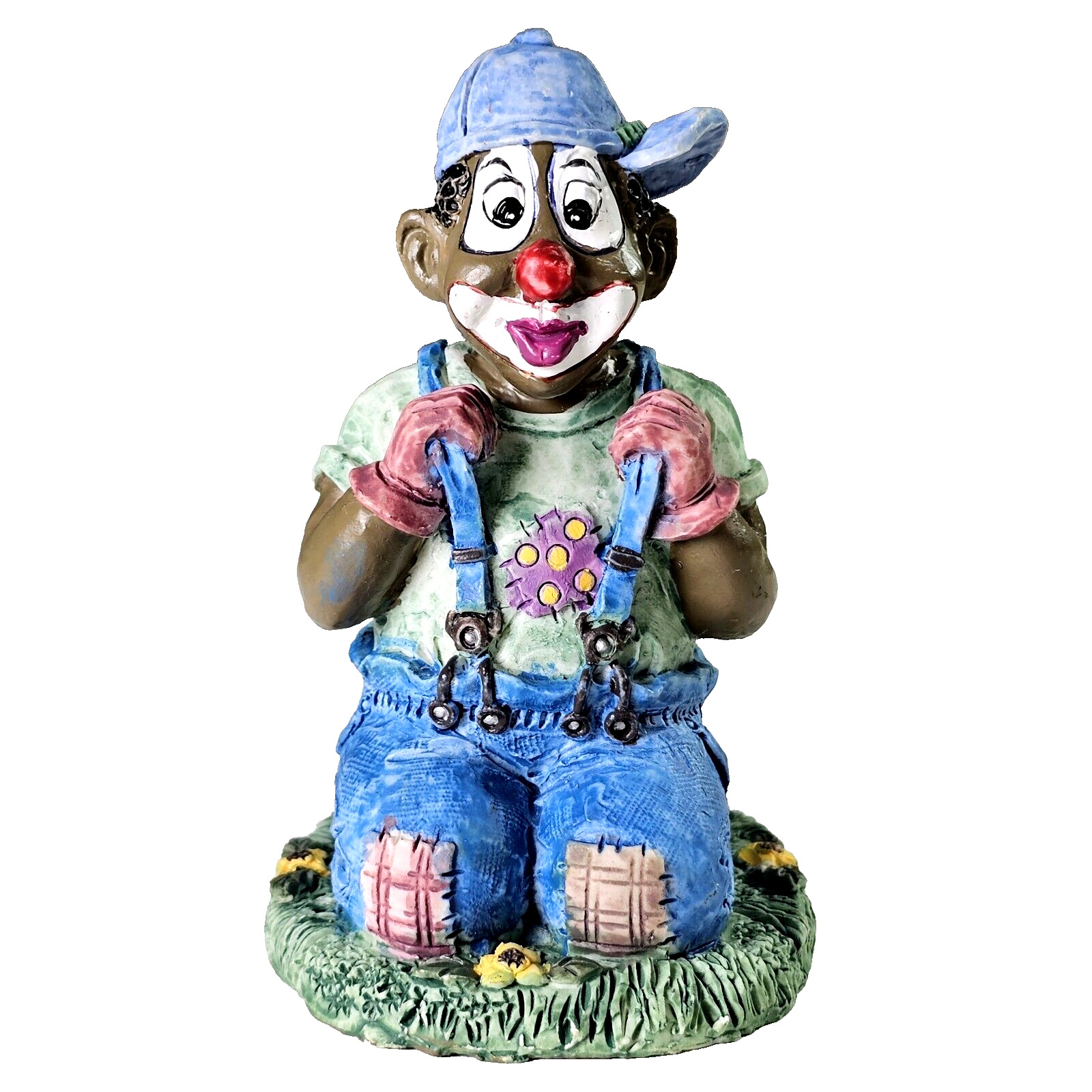 Vintage African American Clown Figurine by Young\'s Inc. Boy Kneeling Green 4in