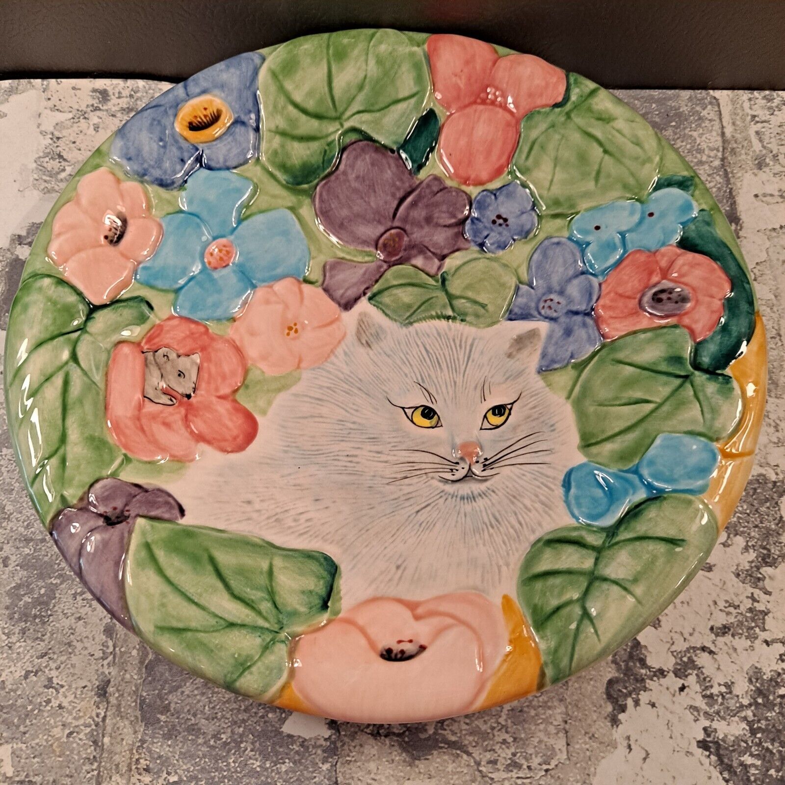 Vintage CBK LTD Ceramic Cat Plates Pair Pat Wade Design Decor