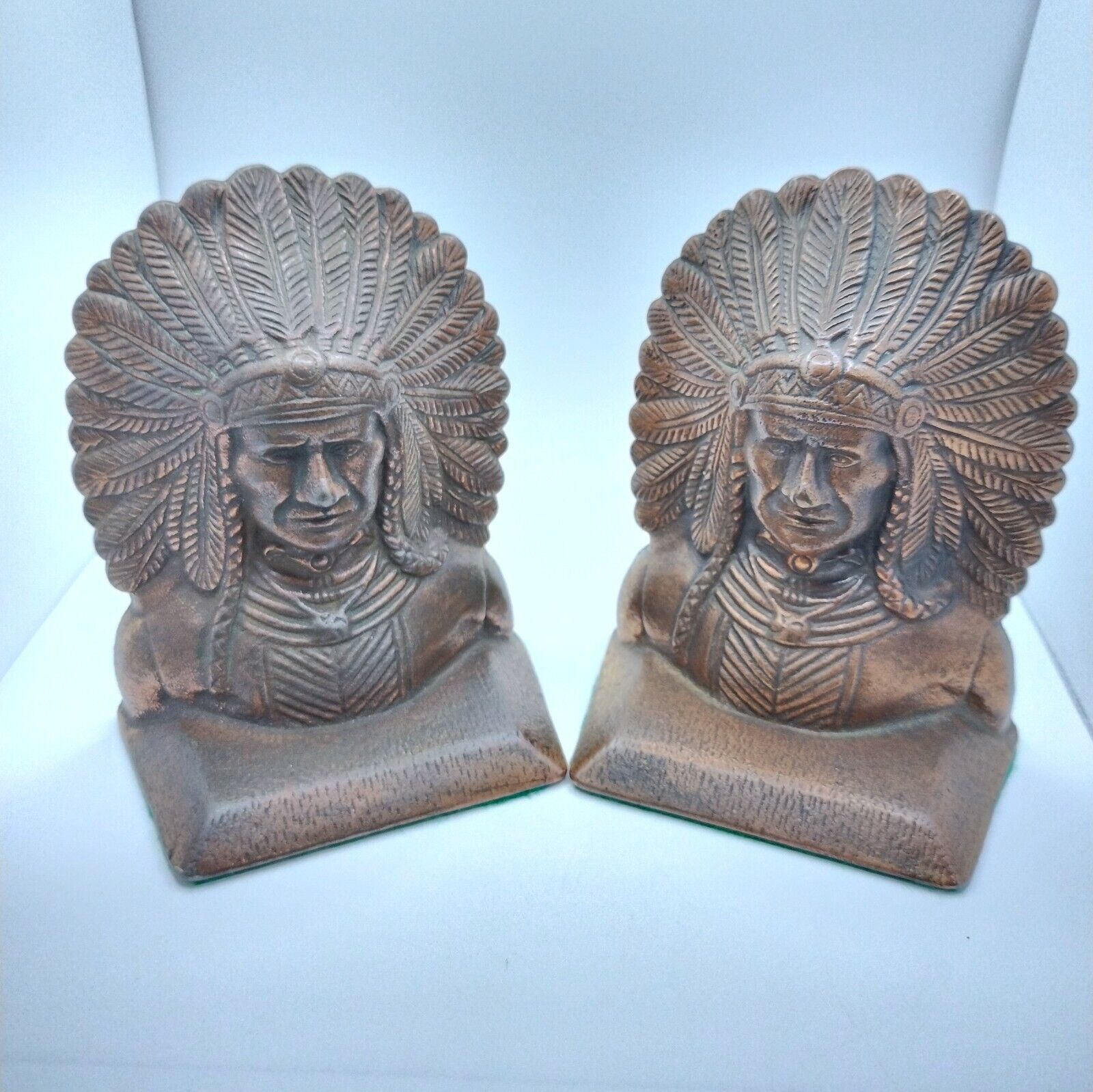 Bookend Pair Of Verona Bronze Native American Chiefs Western Style Vintage