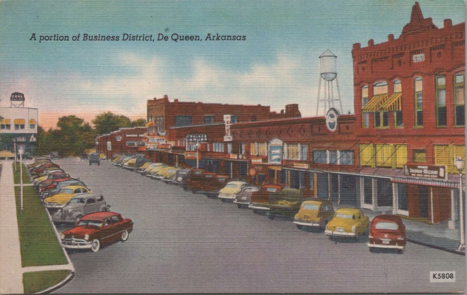 Postcard  Portion of Business District De Queen Arkansas AR 