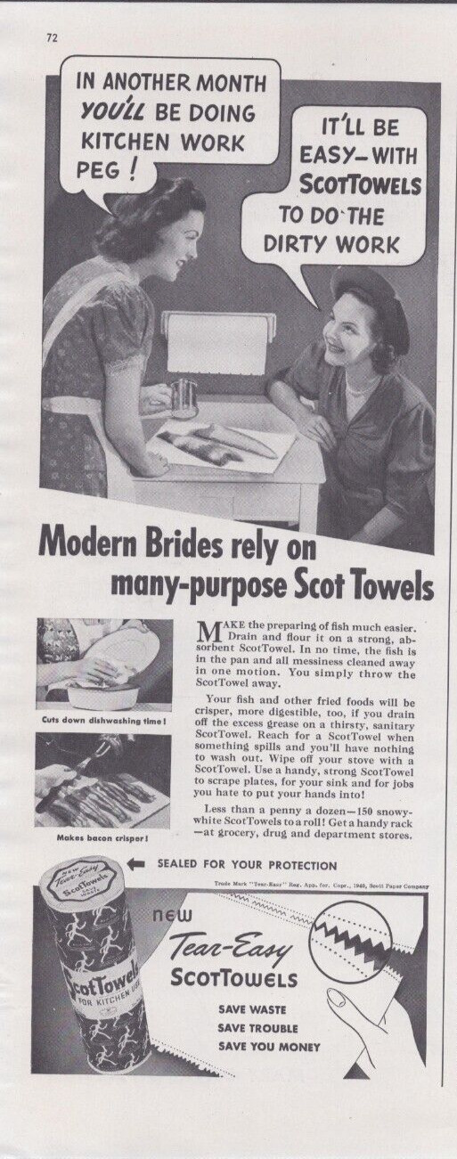1940 Print Ad Scot Towels Tear-Easy Modern Brides Rely on many-purpose kitchen