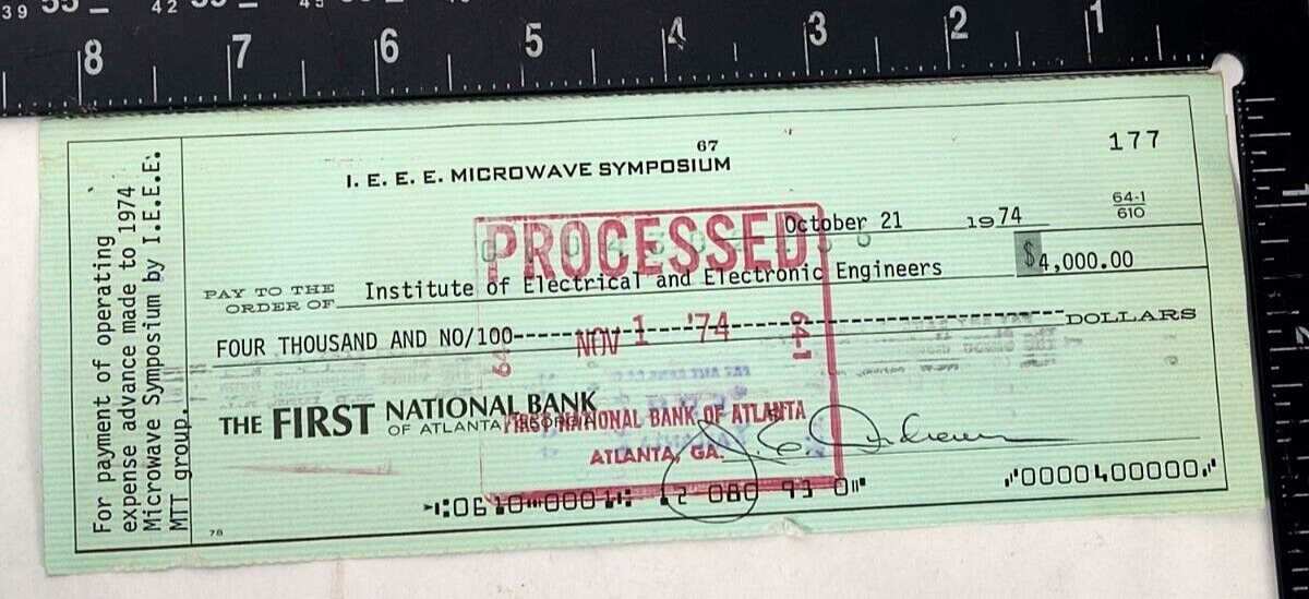 Vintage Check IEEE Institute Electrical Electronic Engineers First National Bank