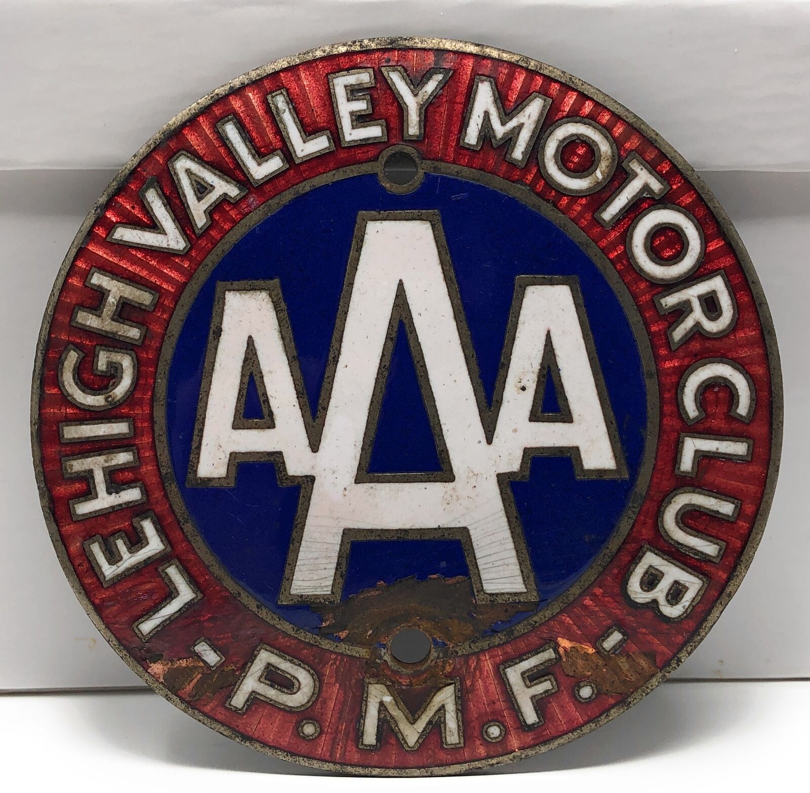 Vintage AAA Lehigh Valley Motor Club P.M.F. License Plate Topper Used