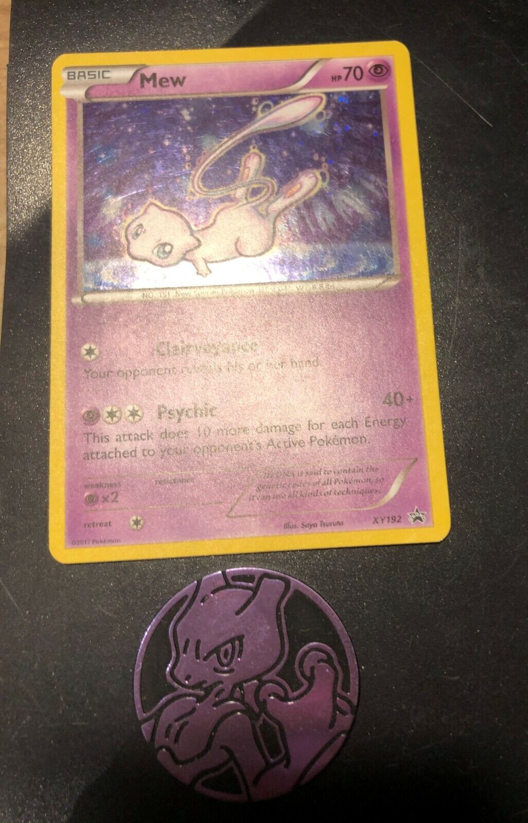 Pokemon Mew XY#192 Black Star Bonus card & Mew Coin Purple