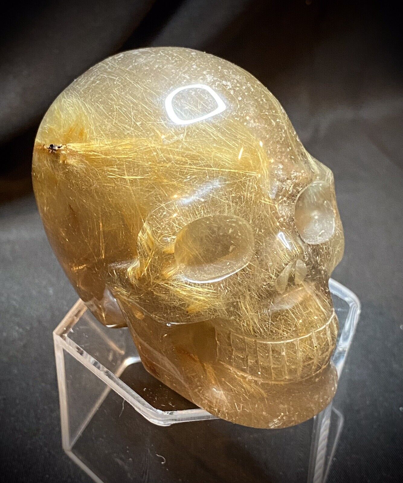One Of A Kind Golden Rutile Skull Carving 247 Grams