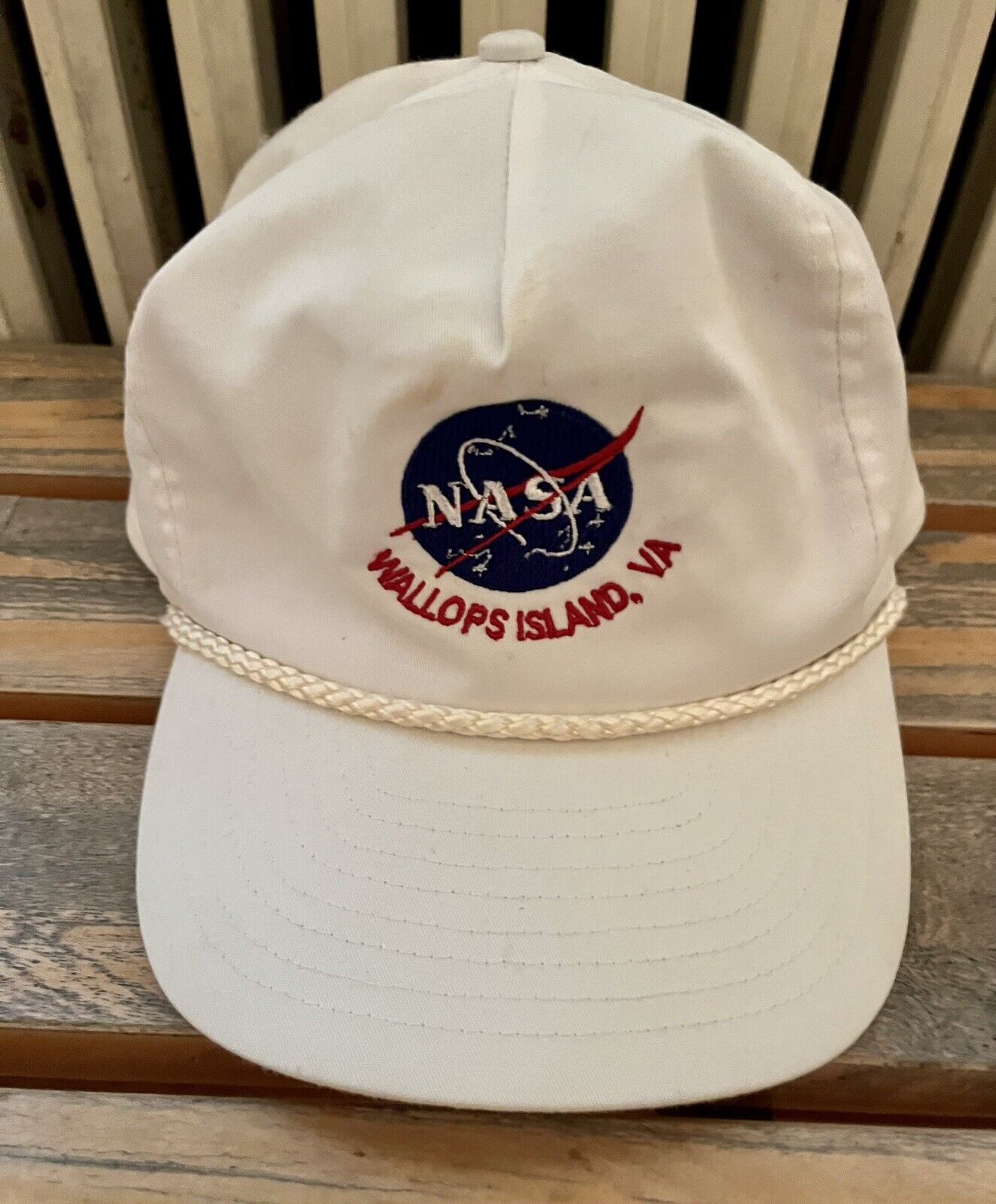 Vintage 80s White NASA Rope SnapBack Hat - Wallops Island VA 