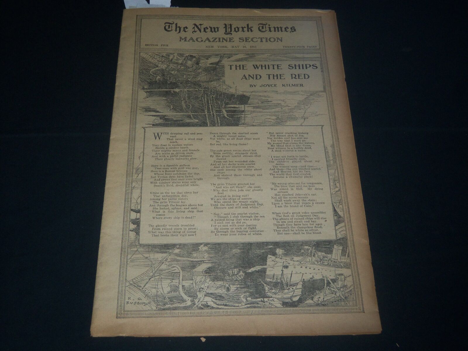 1915 MAY 16 NEW YORK TIMES MAGAZINE SECTION- WHITE SHIPS -JOYCE KILMER - NP 972M