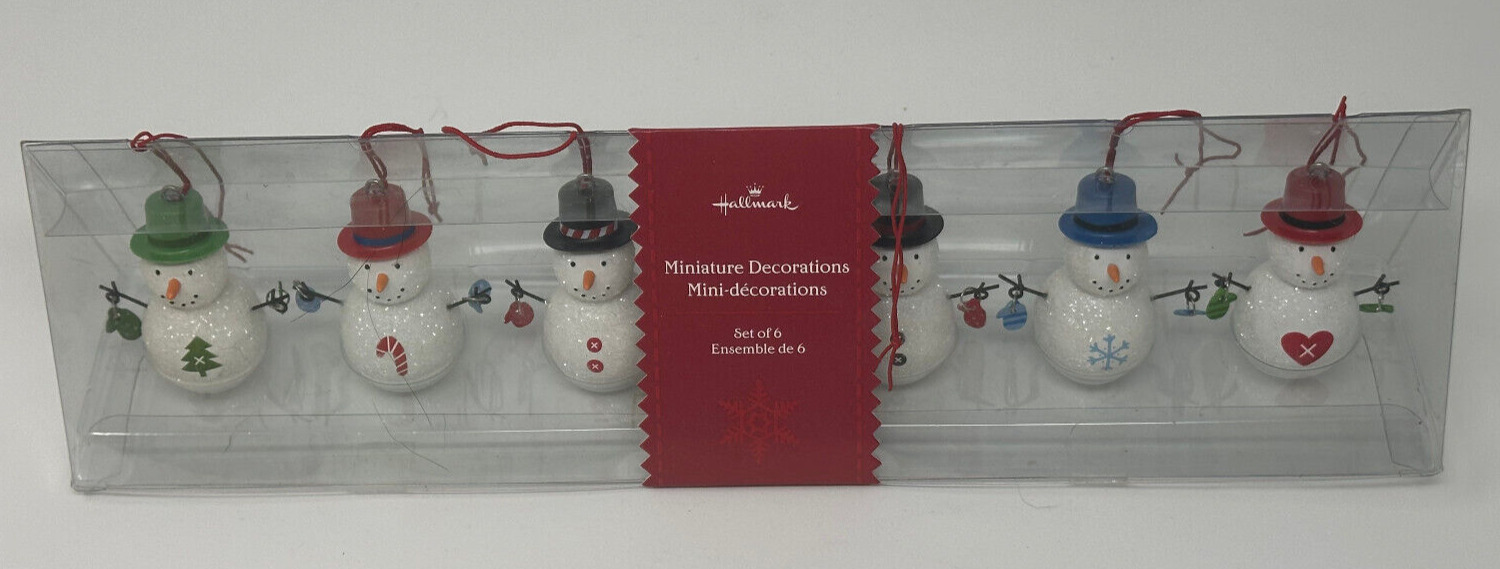Hallmark Miniature Decorations Christmas Ornaments Set of 6 Snowmen Wearing Hats